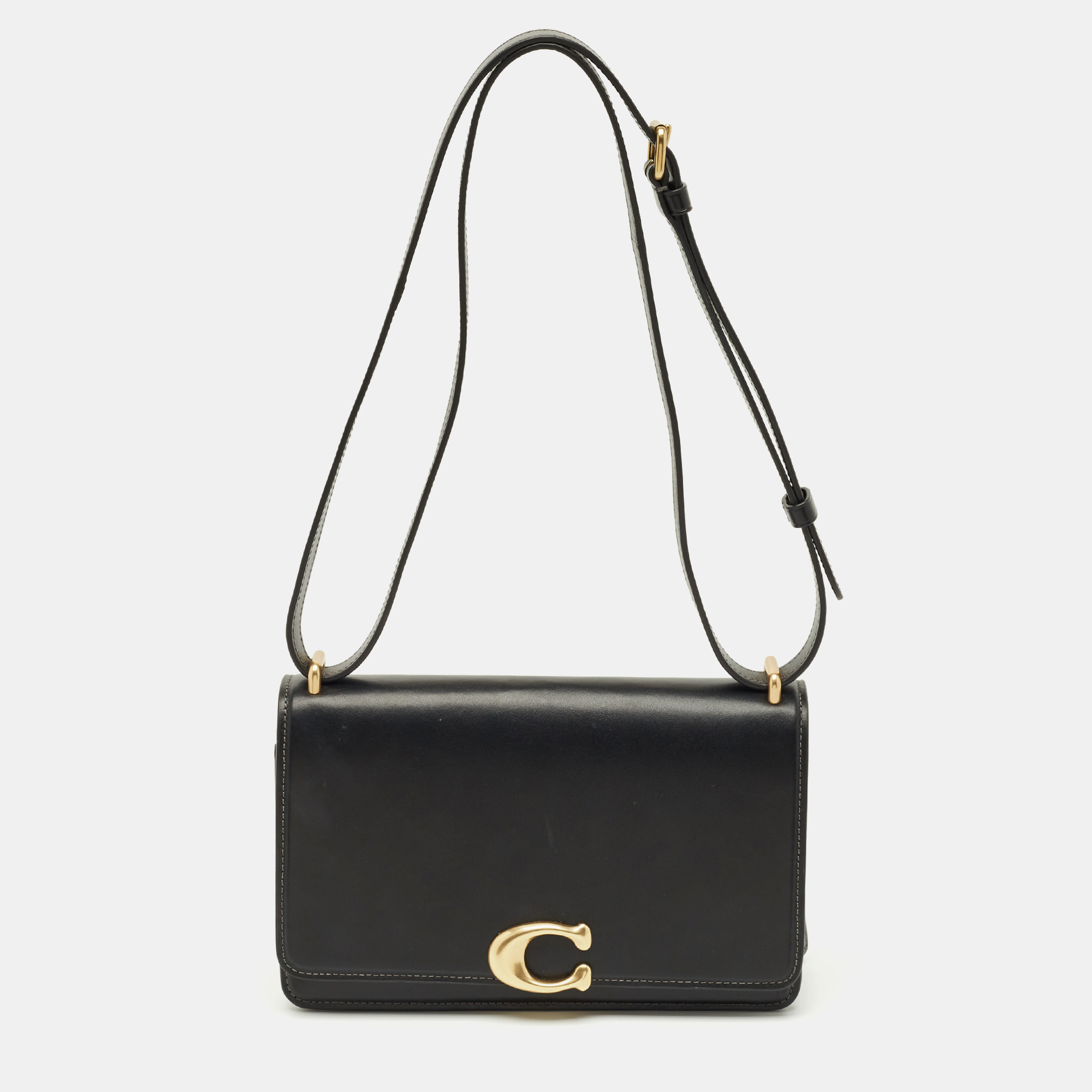

Coach Black Leather Bandit Logo Plaque Flap Crossbody Bag