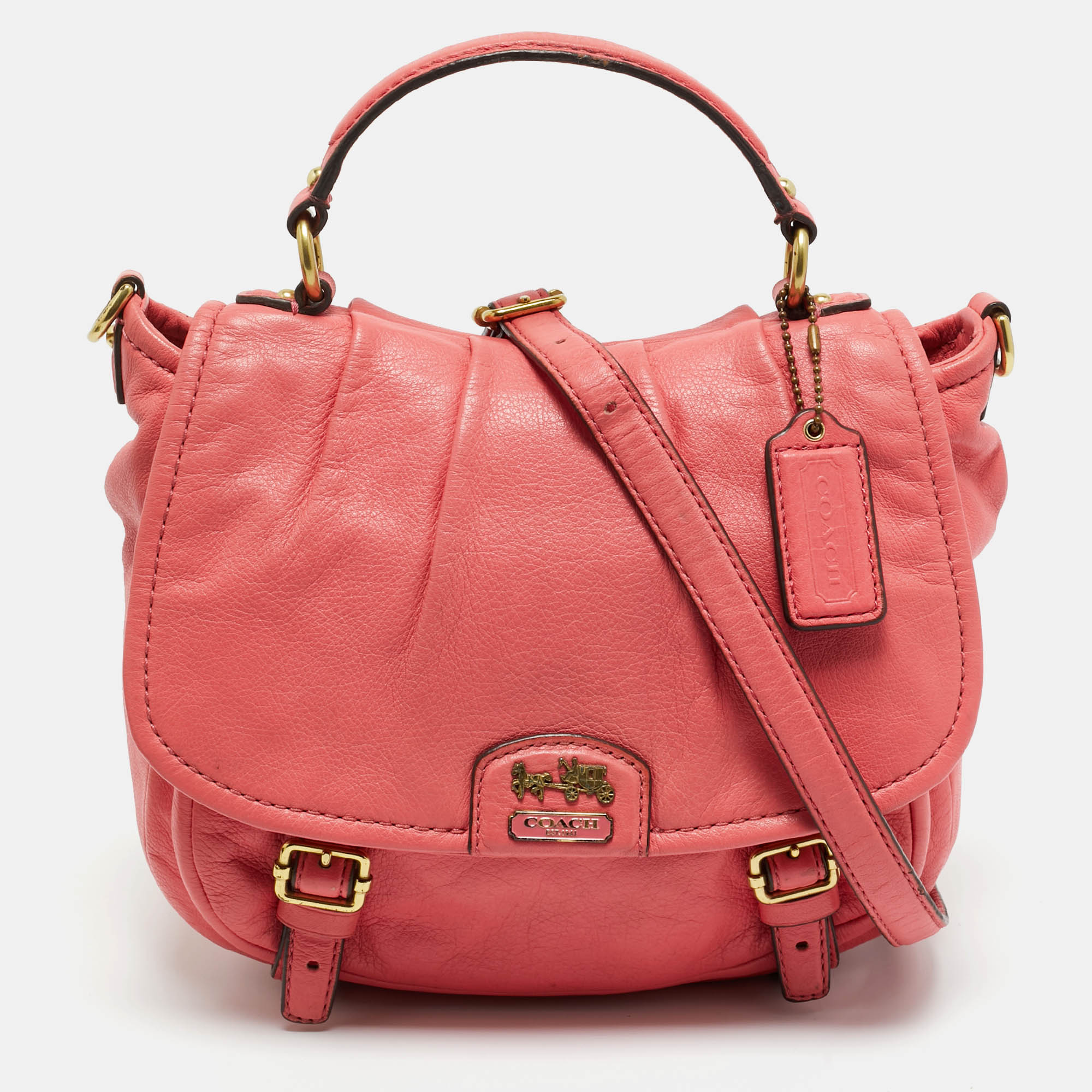 Pre-owned Coach Coral Pink Leather Madison Anabelle Crossbody Bag