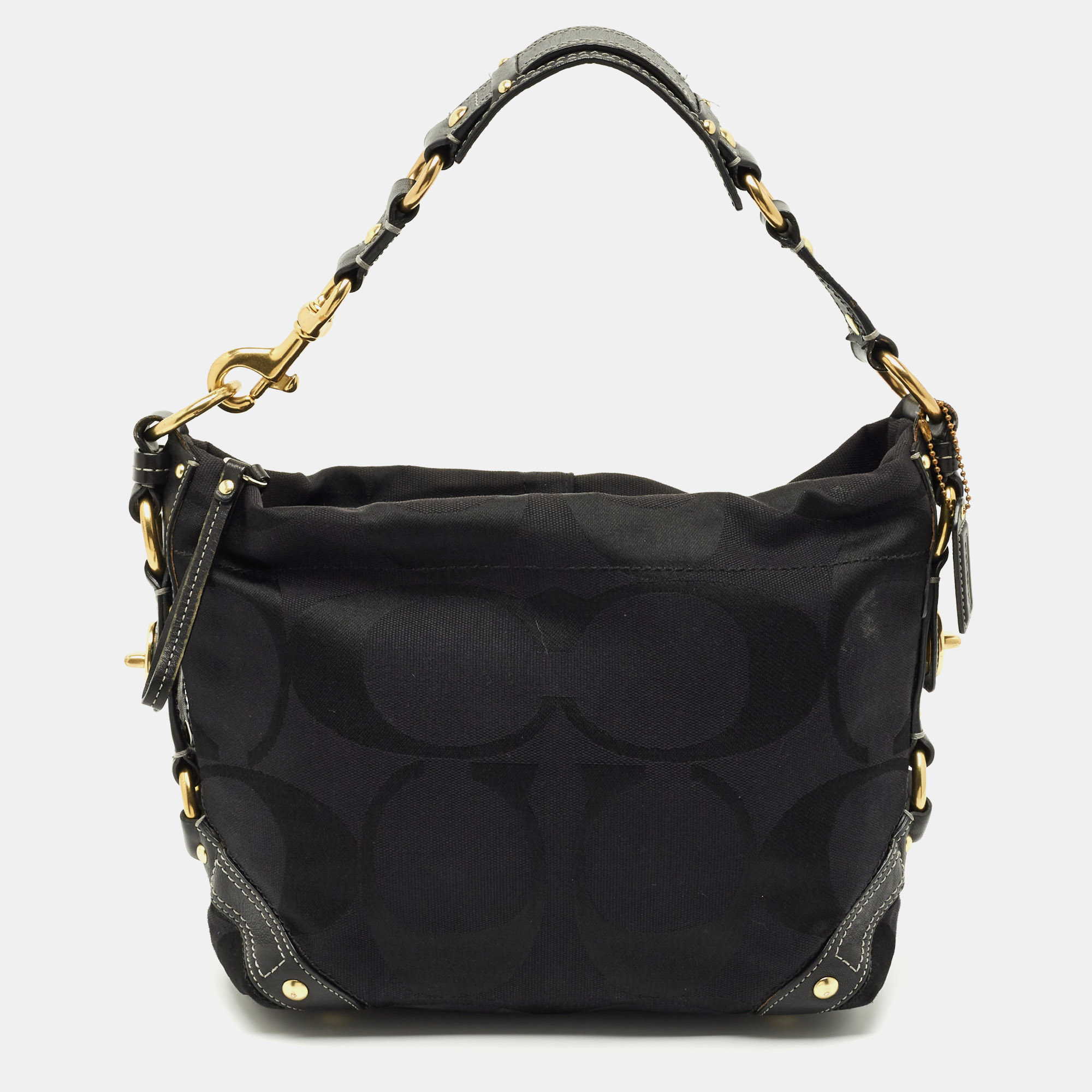 

Coach Black Signature Canvas and Leather Carly Hobo