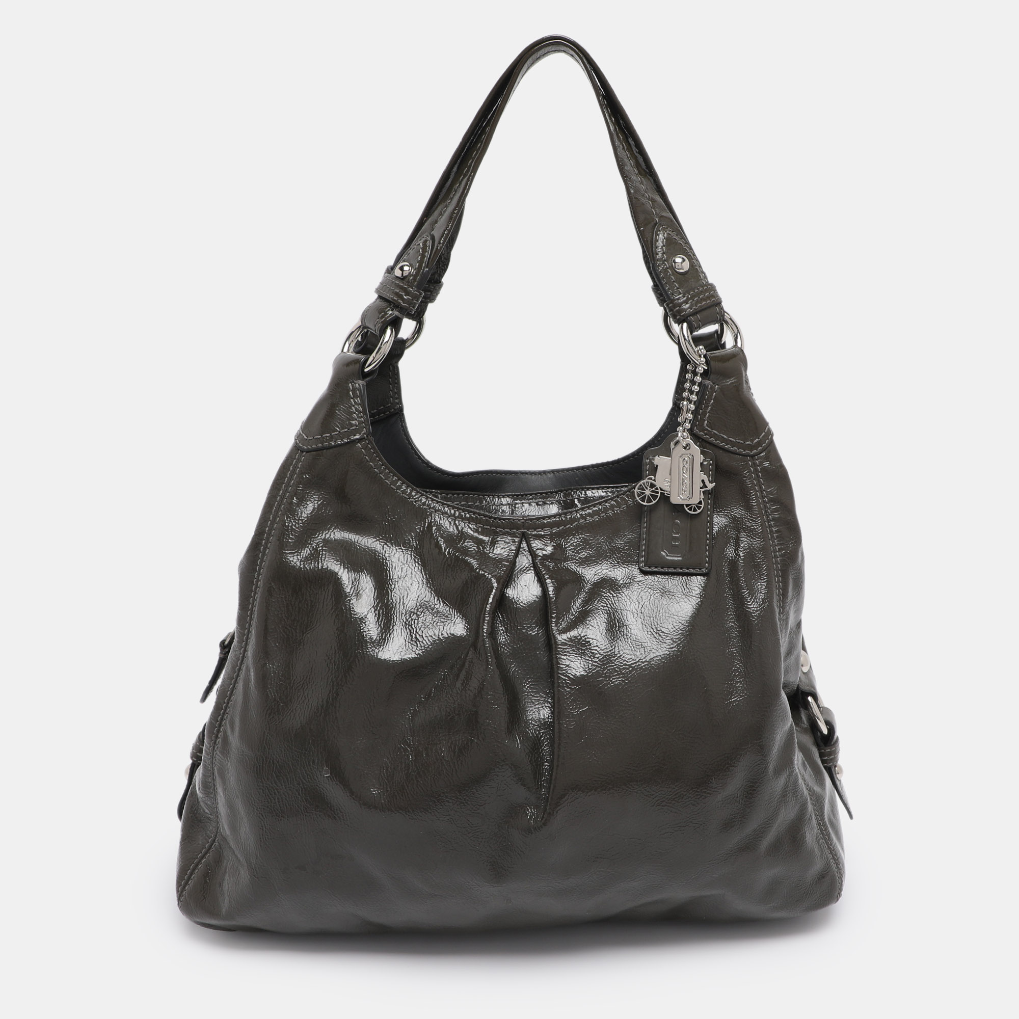 

Coach Dark Green Patent Leather Madison Maggie Shoulder Bag