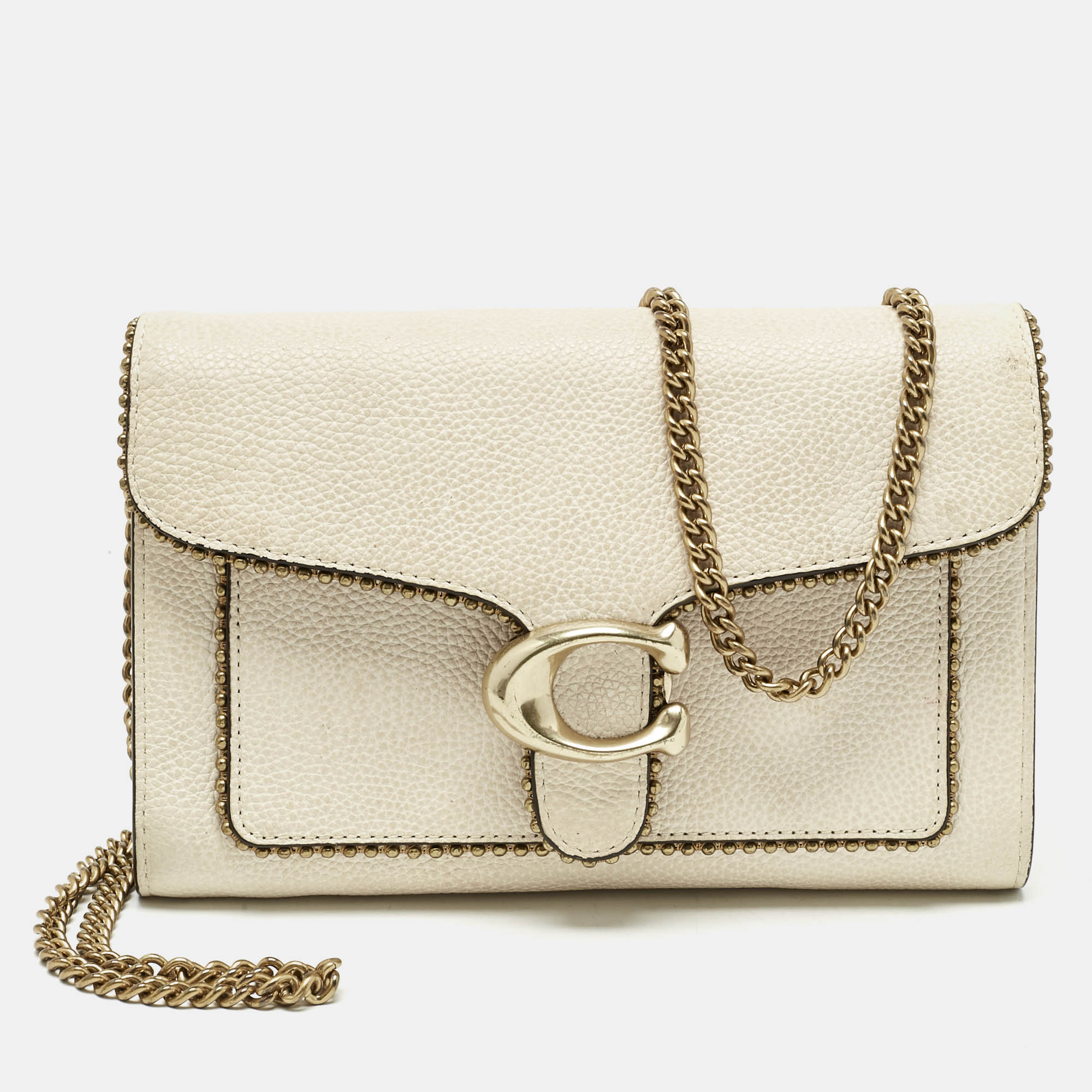 

Coach Ivory Leather Tabby Chain Clutch with Bedchain, White