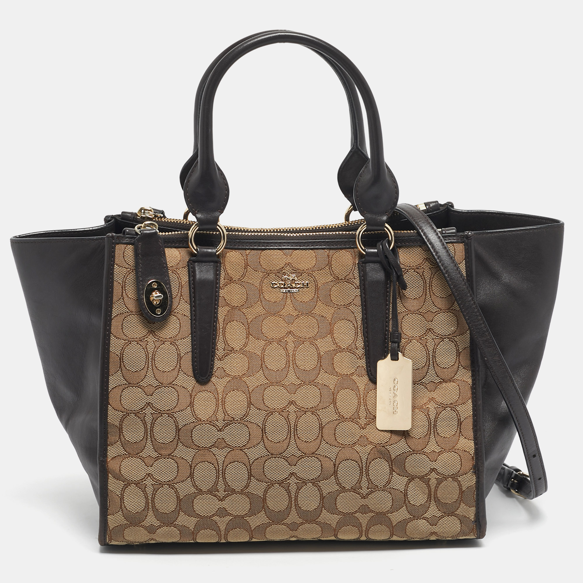 

Coach Brown/Beige Signature Canvas and Leather Crosby Carryall Satchel