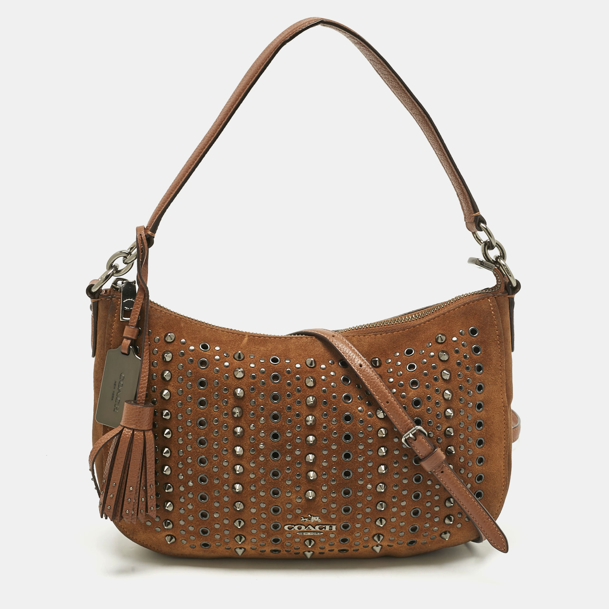 

Coach Brown Suede Studded Chelsea Crossbody Bag
