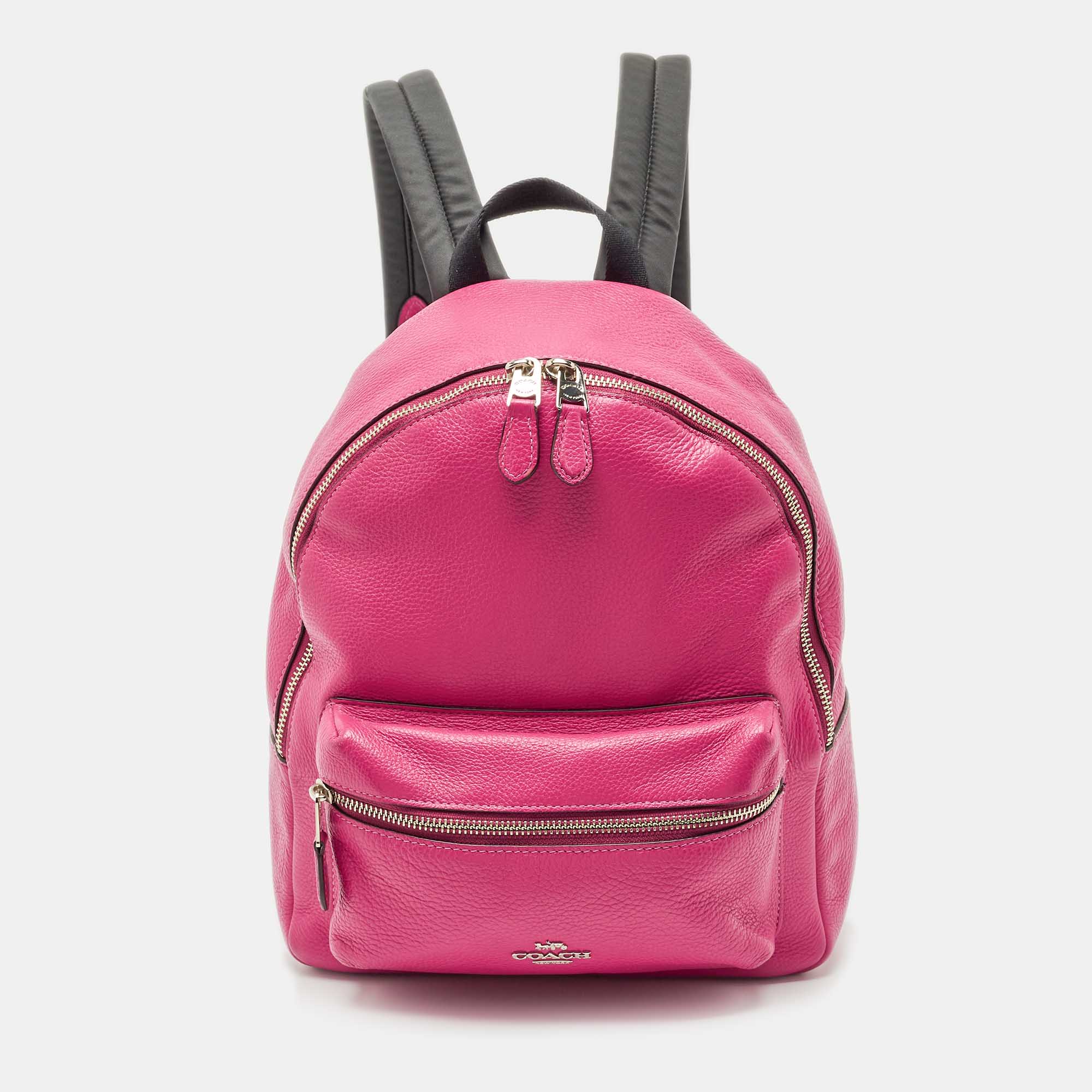 

Coach Pink/Black Leather and Nylon Charlie Backpack