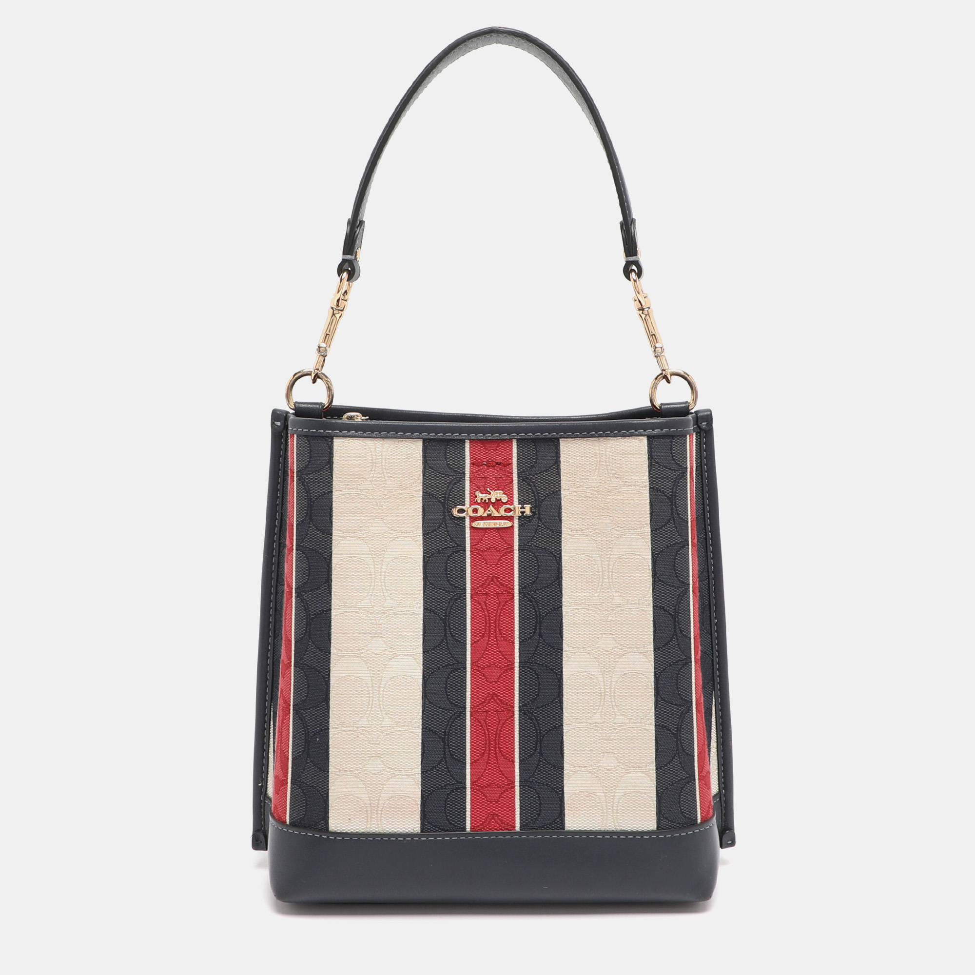 Pre-owned Coach Multicolor Stripe Canvas And Leather Mollie Bucket Bag