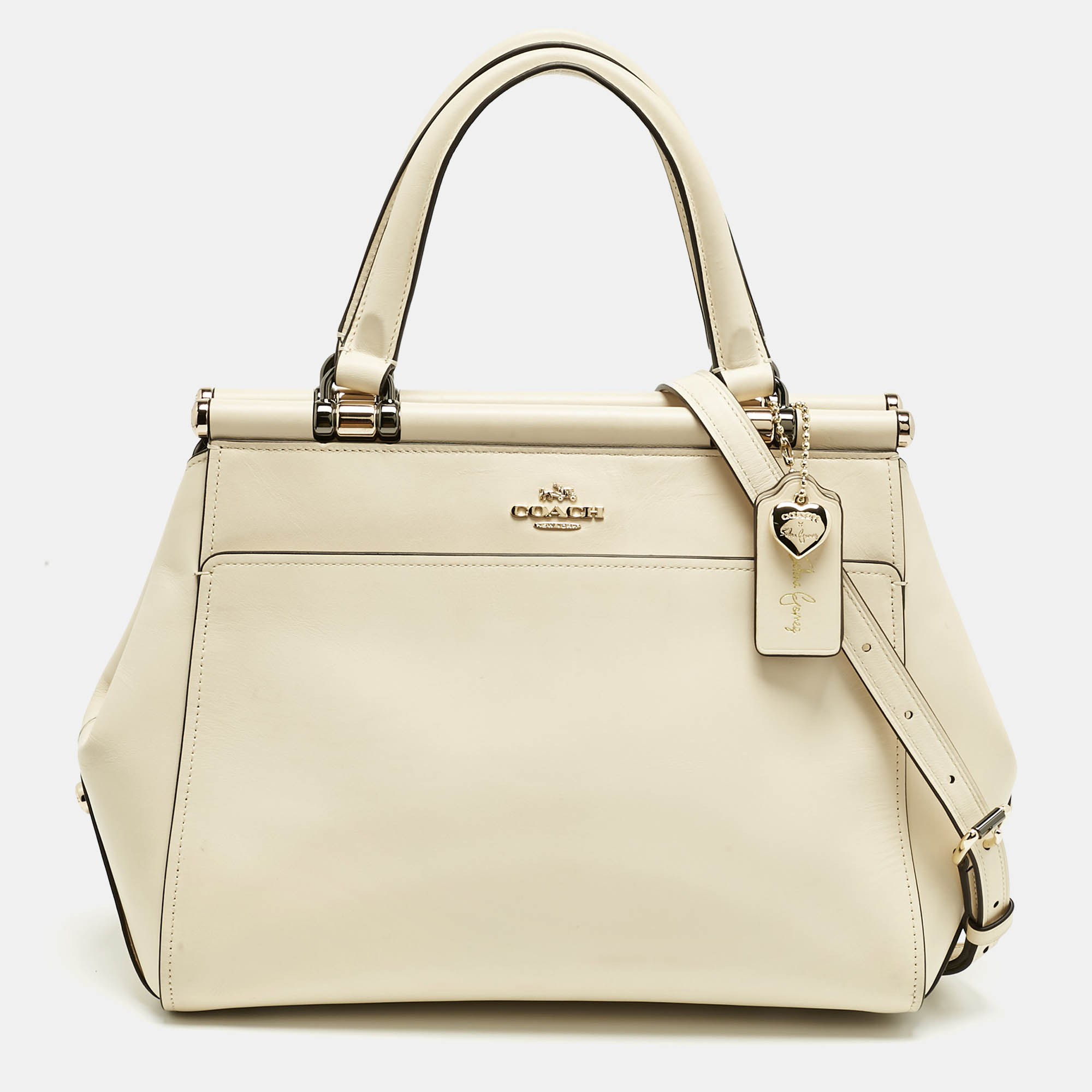 Pre-owned Coach Cream Leather Selena Grace Carryall Satchel In White