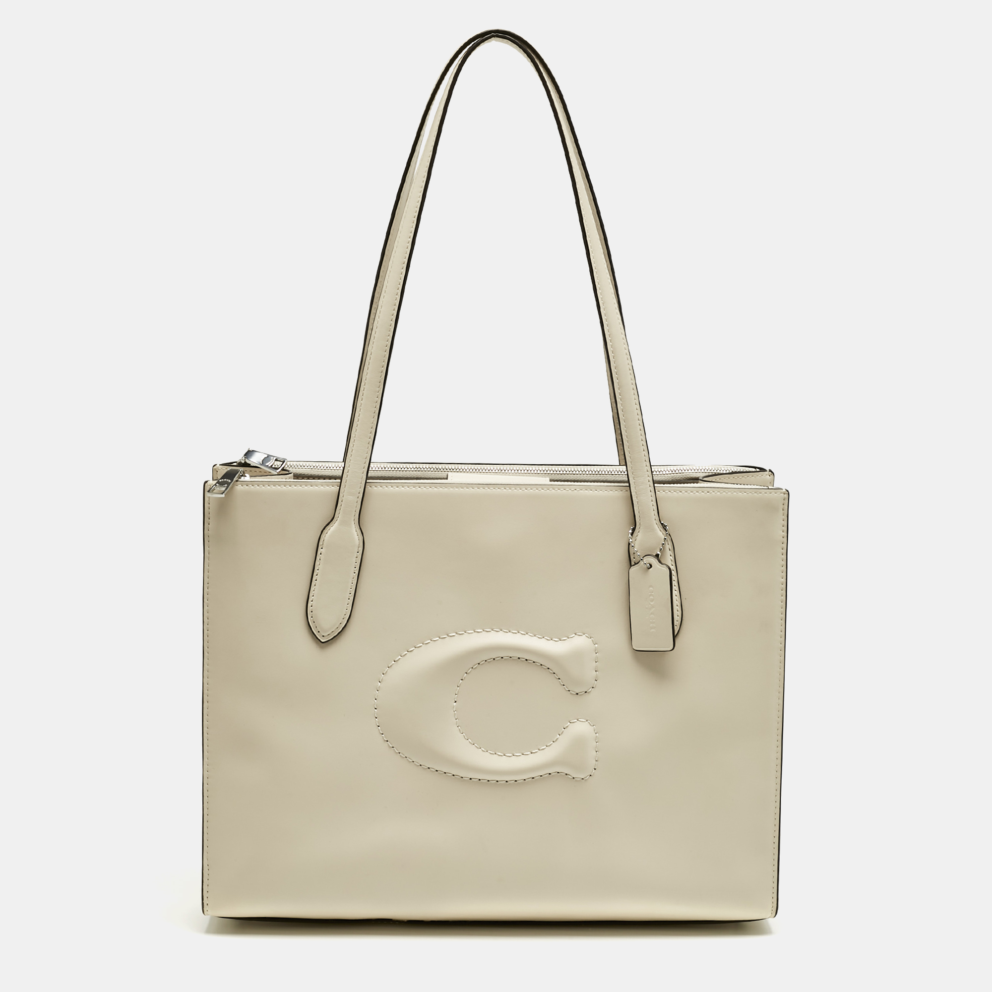 Pre-owned Coach Ivory Leather Nina Tote In White