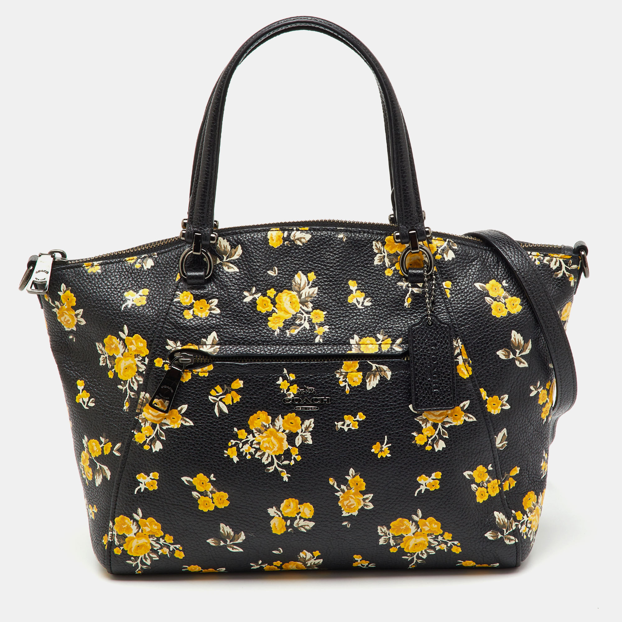 

Coach Black Floral Print Leather Prairie Satchel