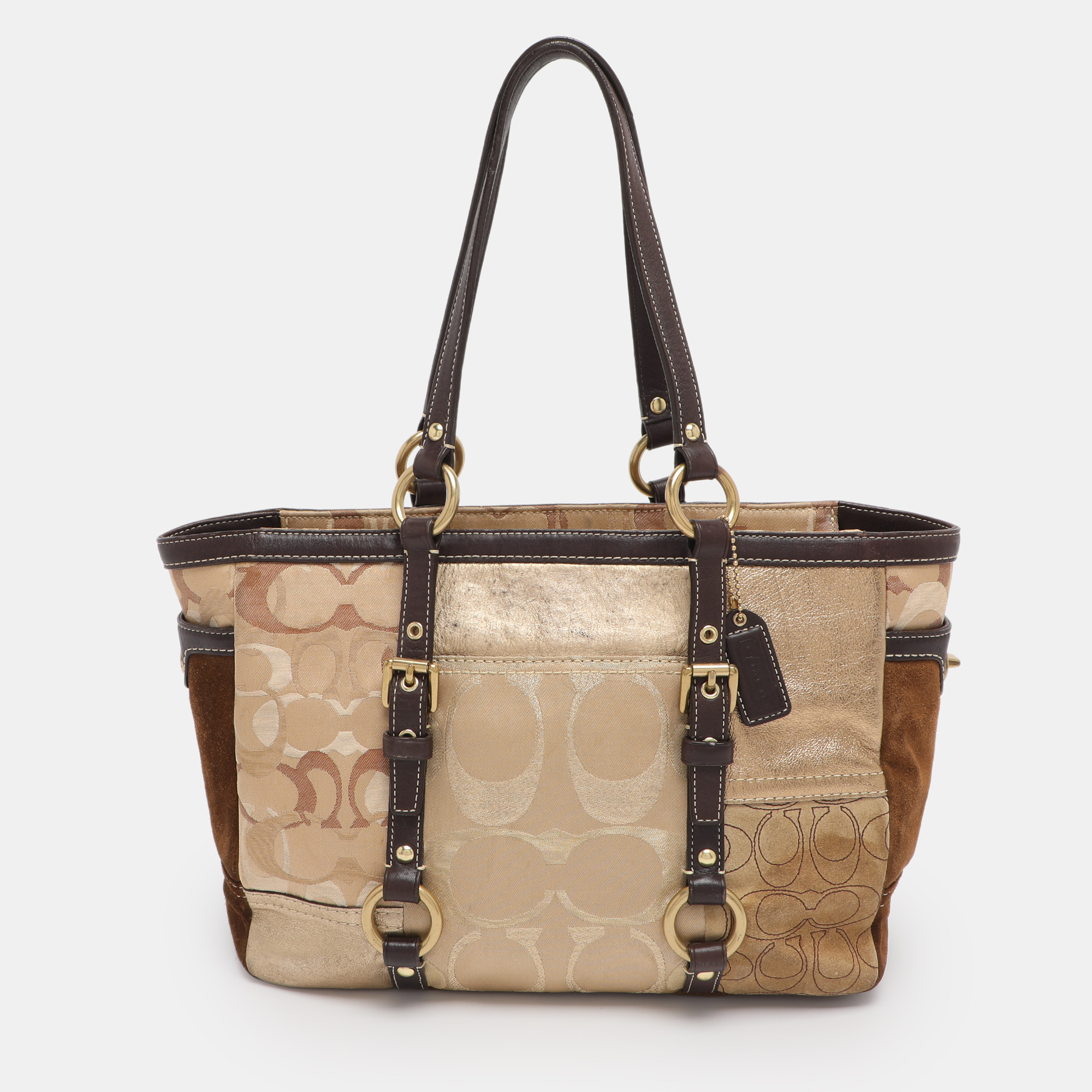 

Coach Gold Signature Canvas, Suede and Leather Patchwork Tote, Multicolor