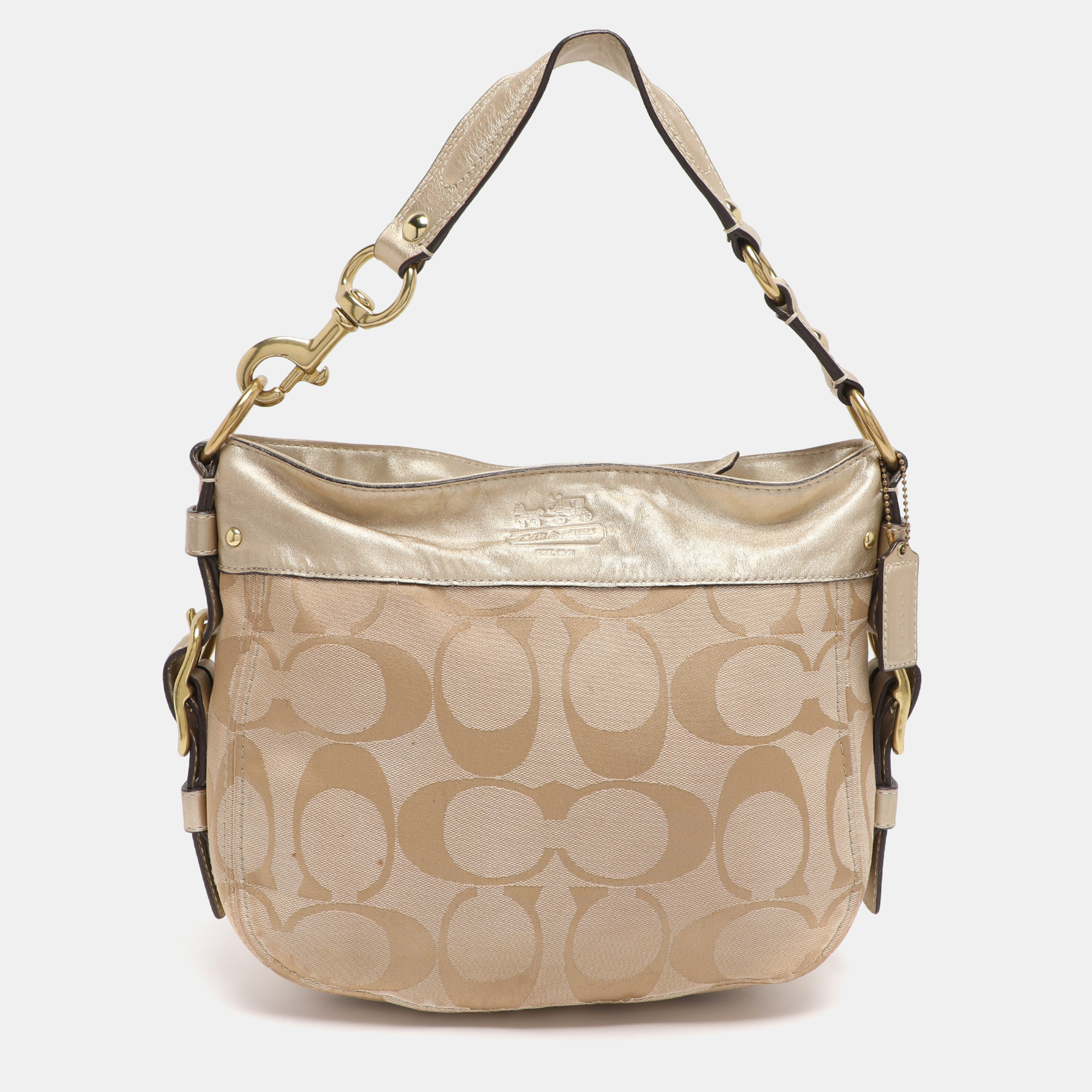 

Coach Beige/Gold Canvas and Leather Zoe Hobo