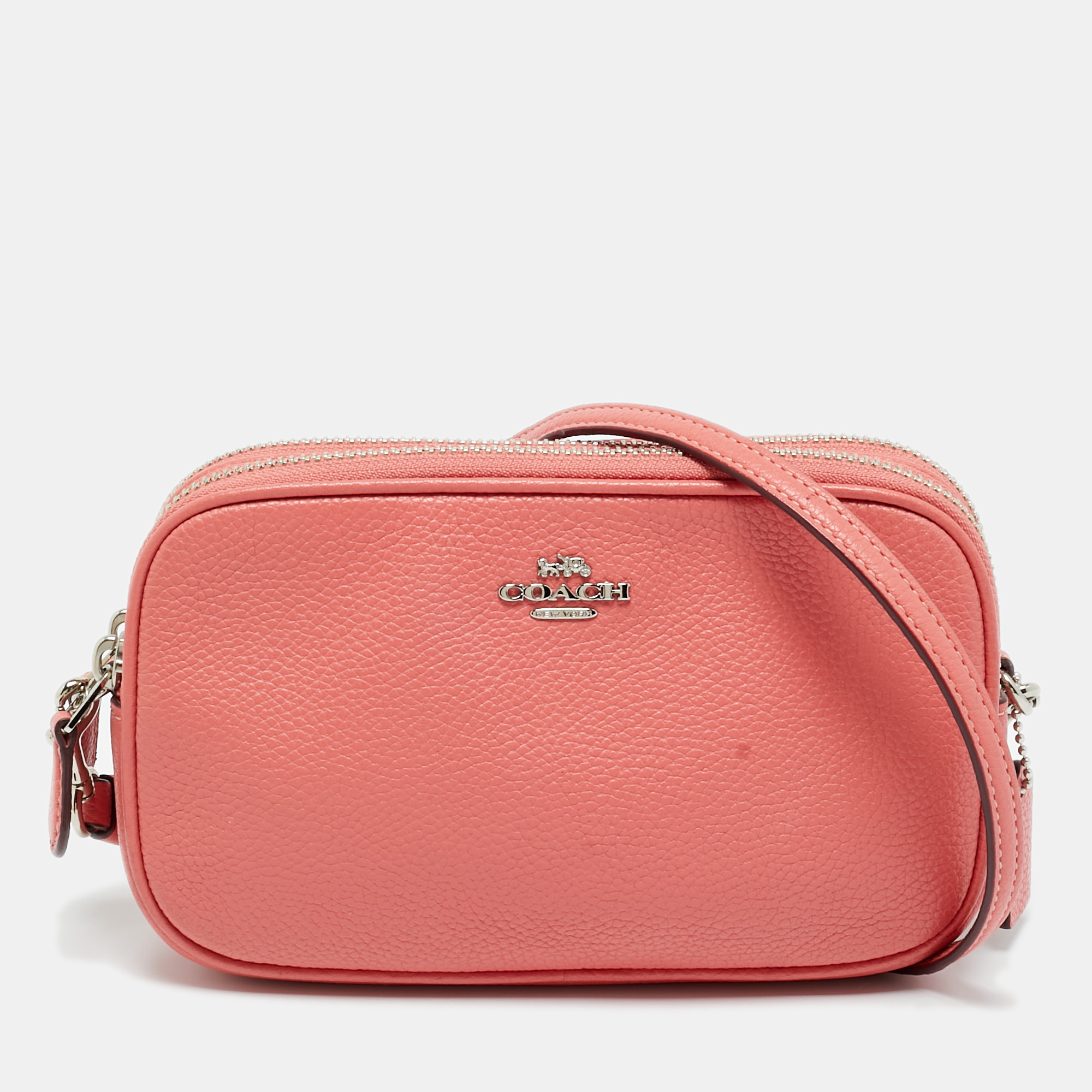 

Coach Coral Orange Leather Sadie Double Zip Crossbody Bag