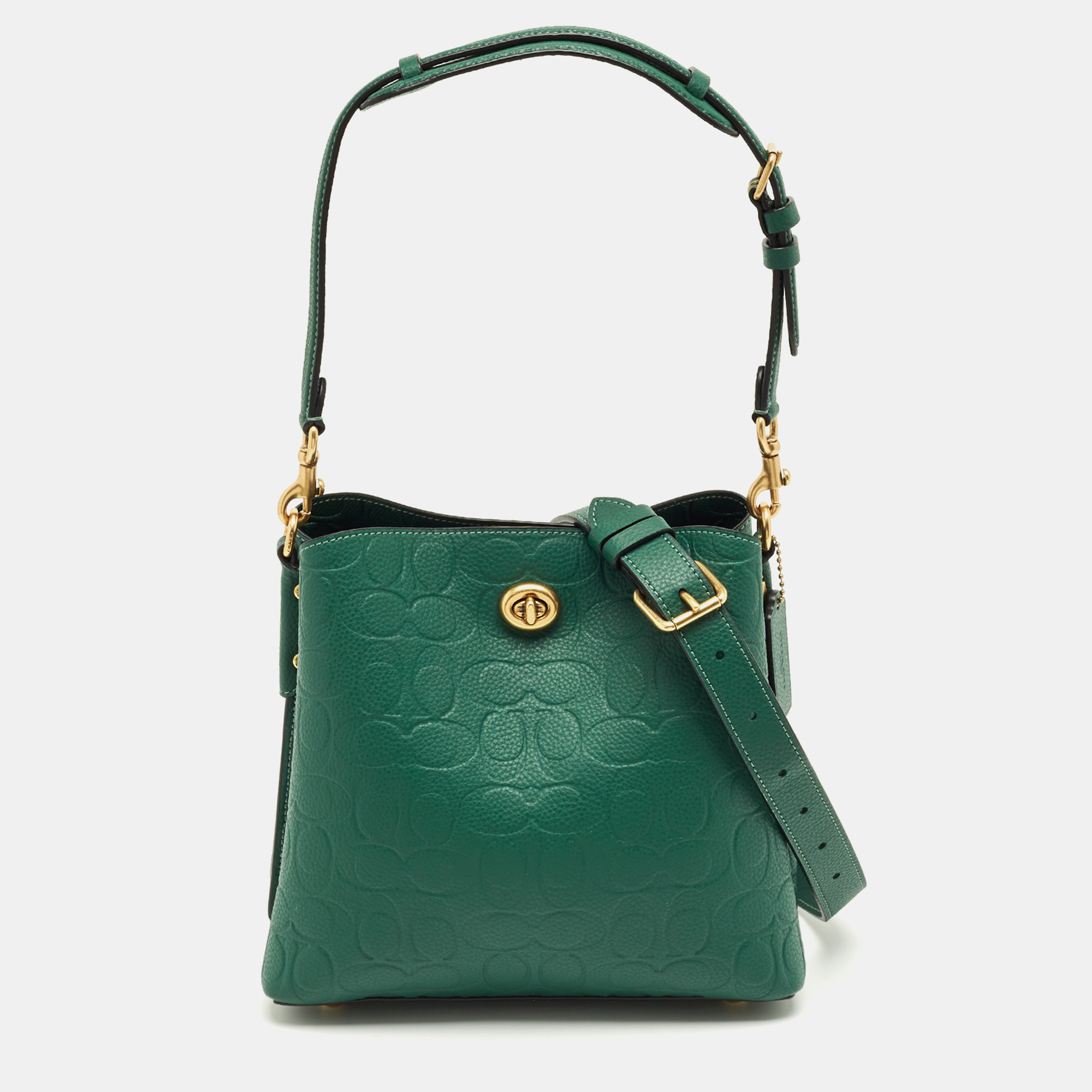 

Coach Green Signature Embossed Leather Willow Bucket Bag