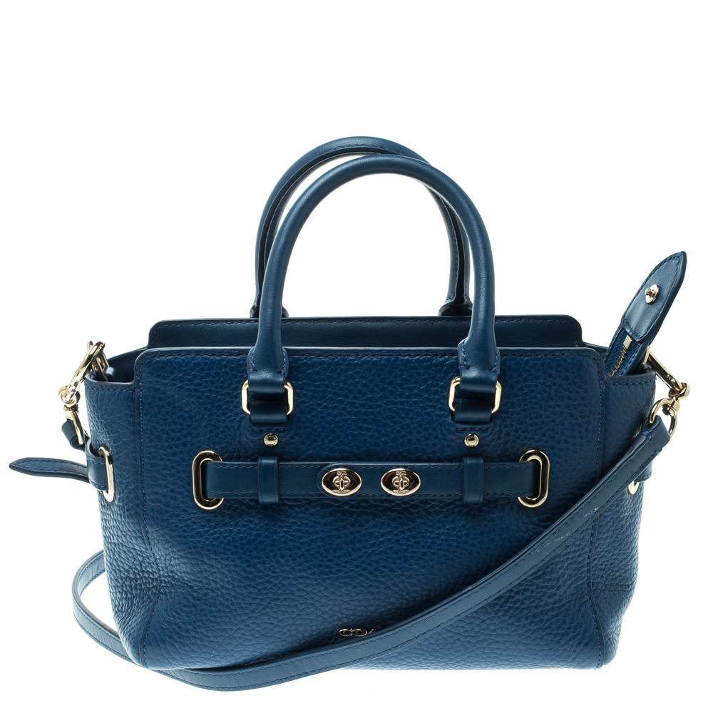 Pre Owned Coach Blue Leather Swagger Tote