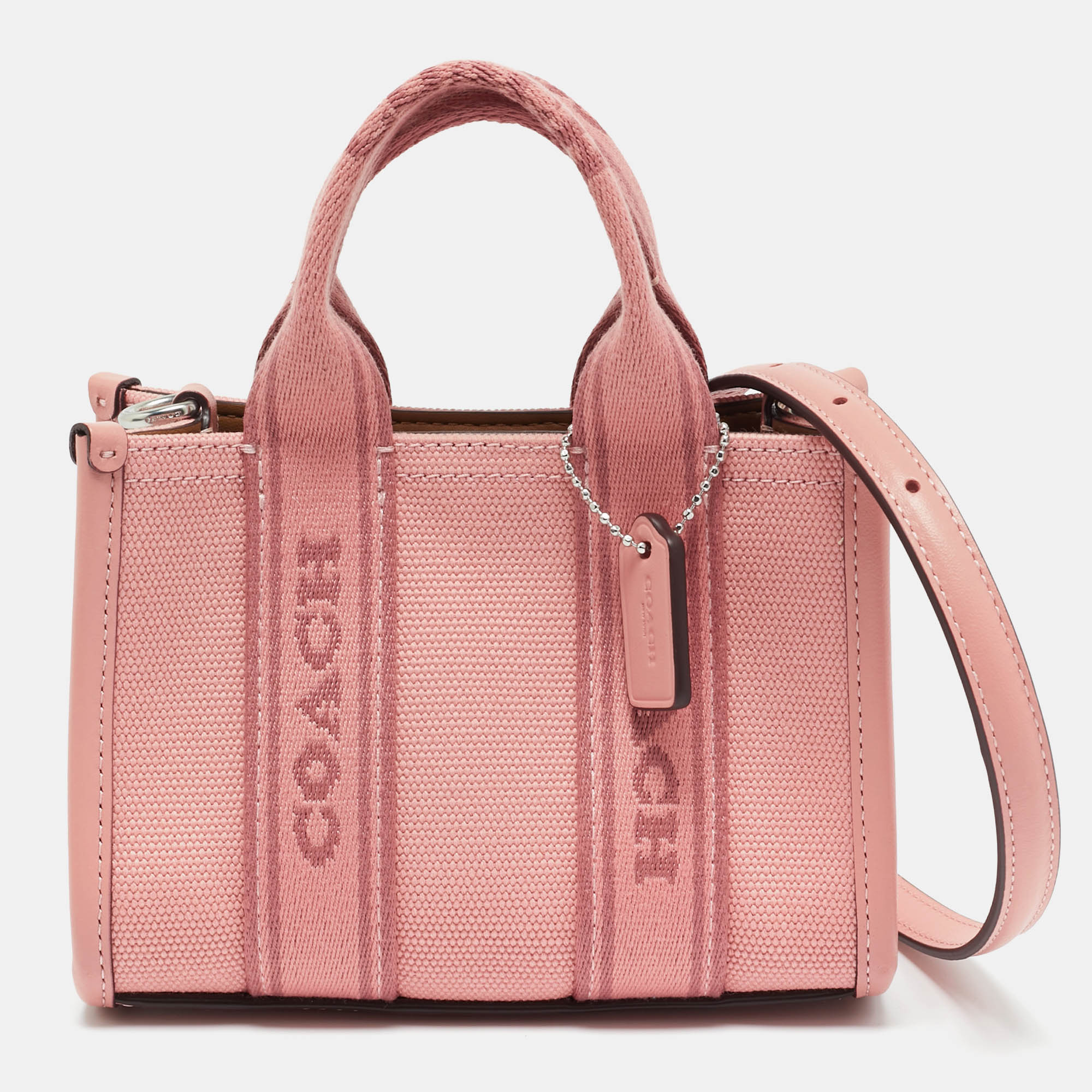 Pre-owned Coach Pink Canvas And Leather Mini Smith Tote