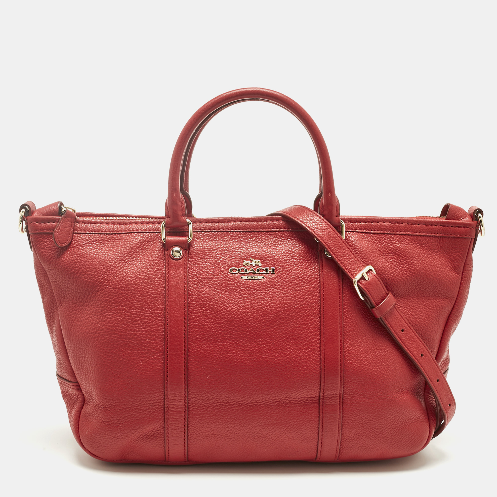 Pre-owned Coach Red Leather Central Tote