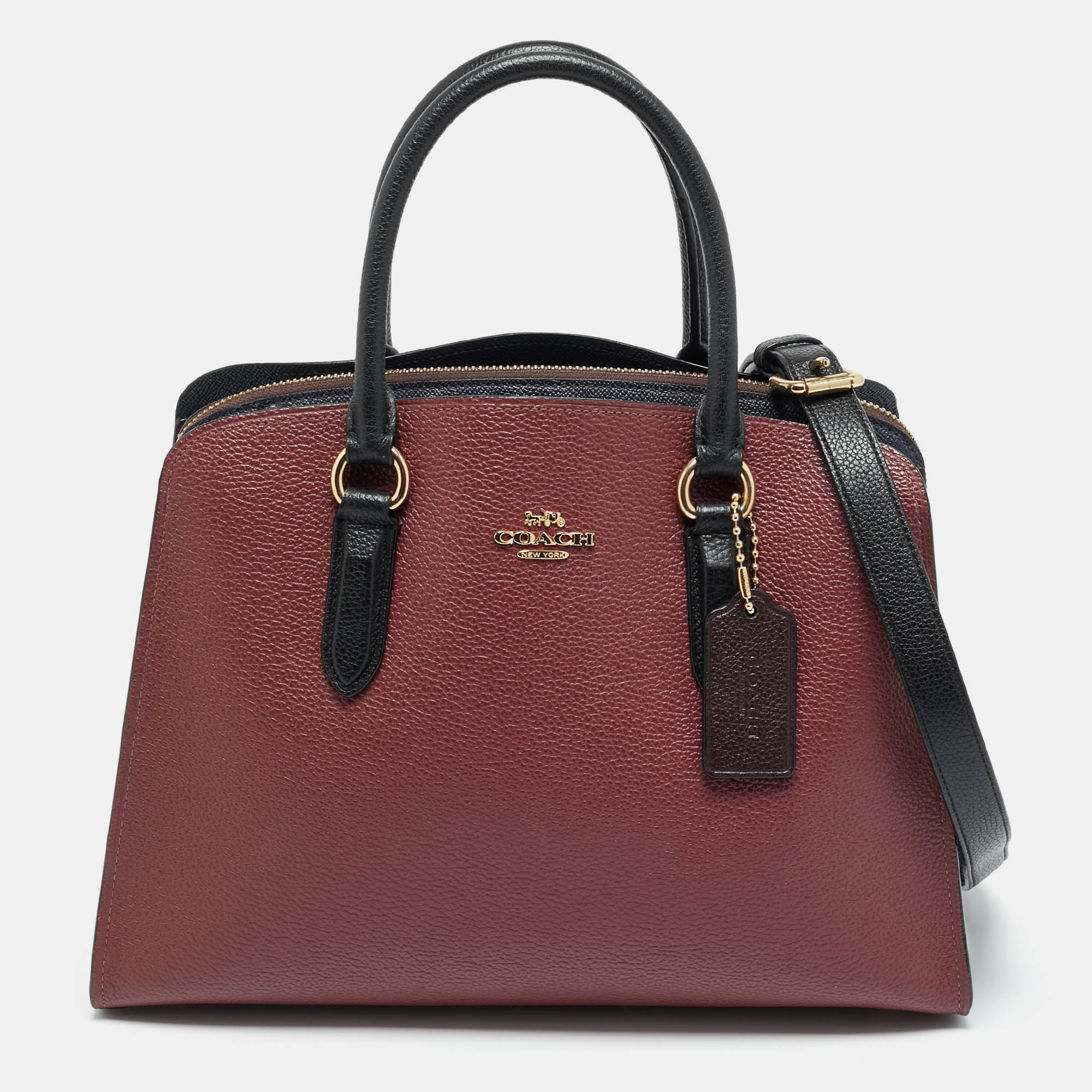 

Coach Burgundy/Black Leather Channing Carryall Satchel