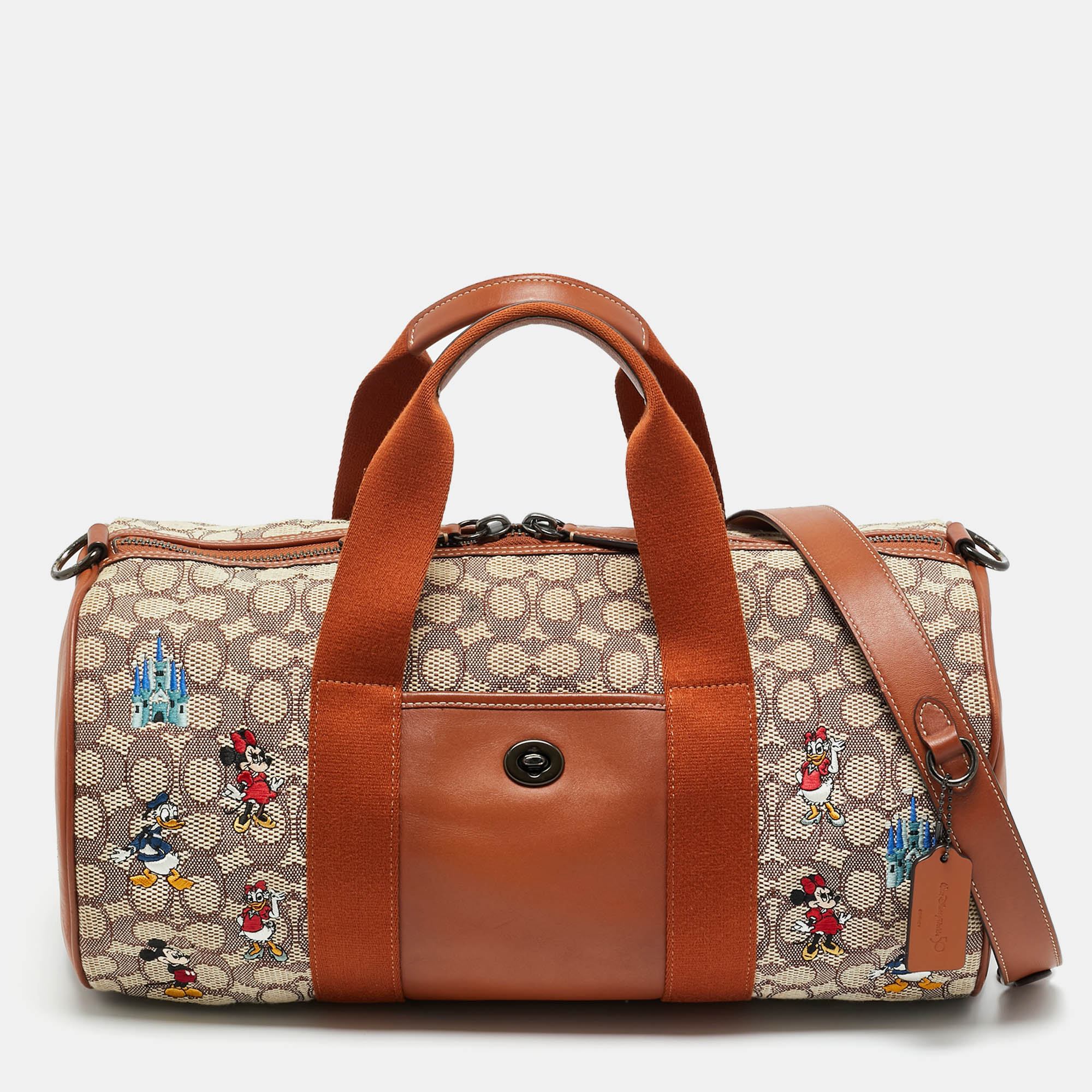 

Coach x Disney Brown/Beige Jacquard Canvas Mickey and Friends Embroidered Duffel Bag
