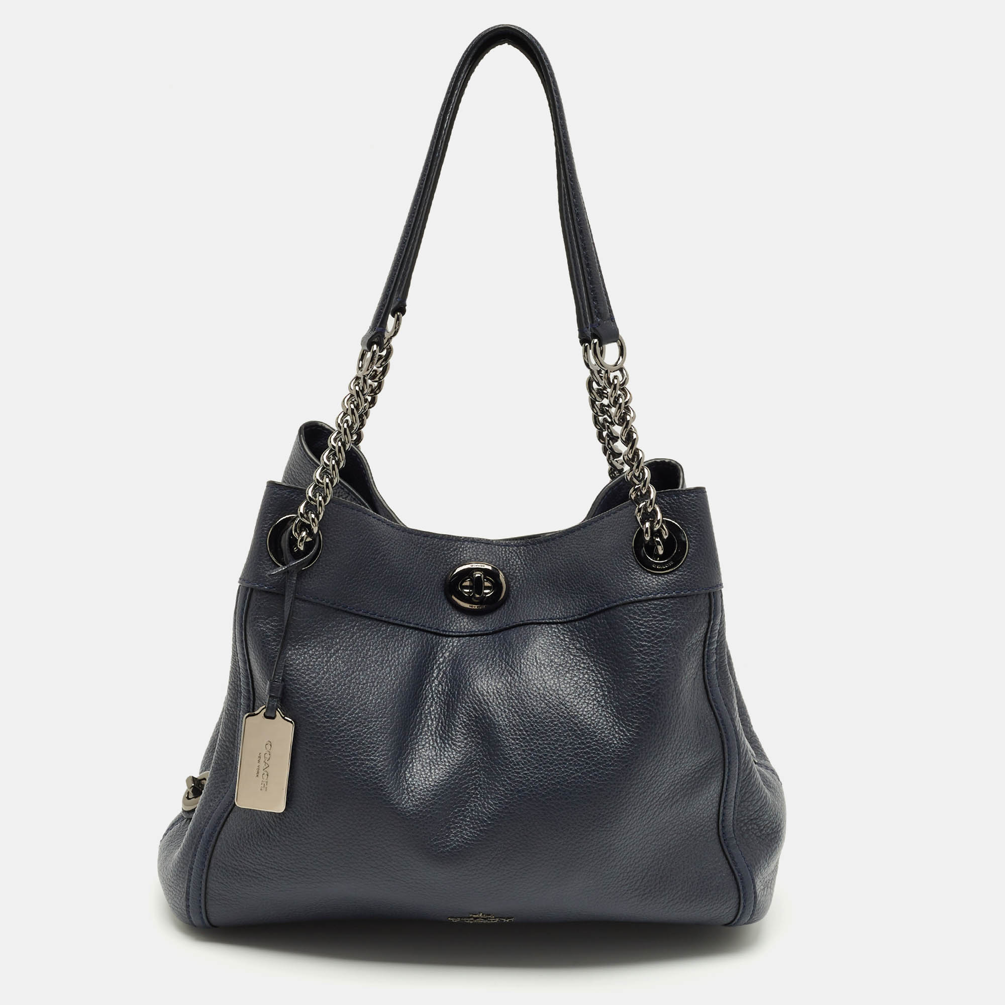 

Coach Navy Blue Leather Turnlock Edie Shoulder Bag