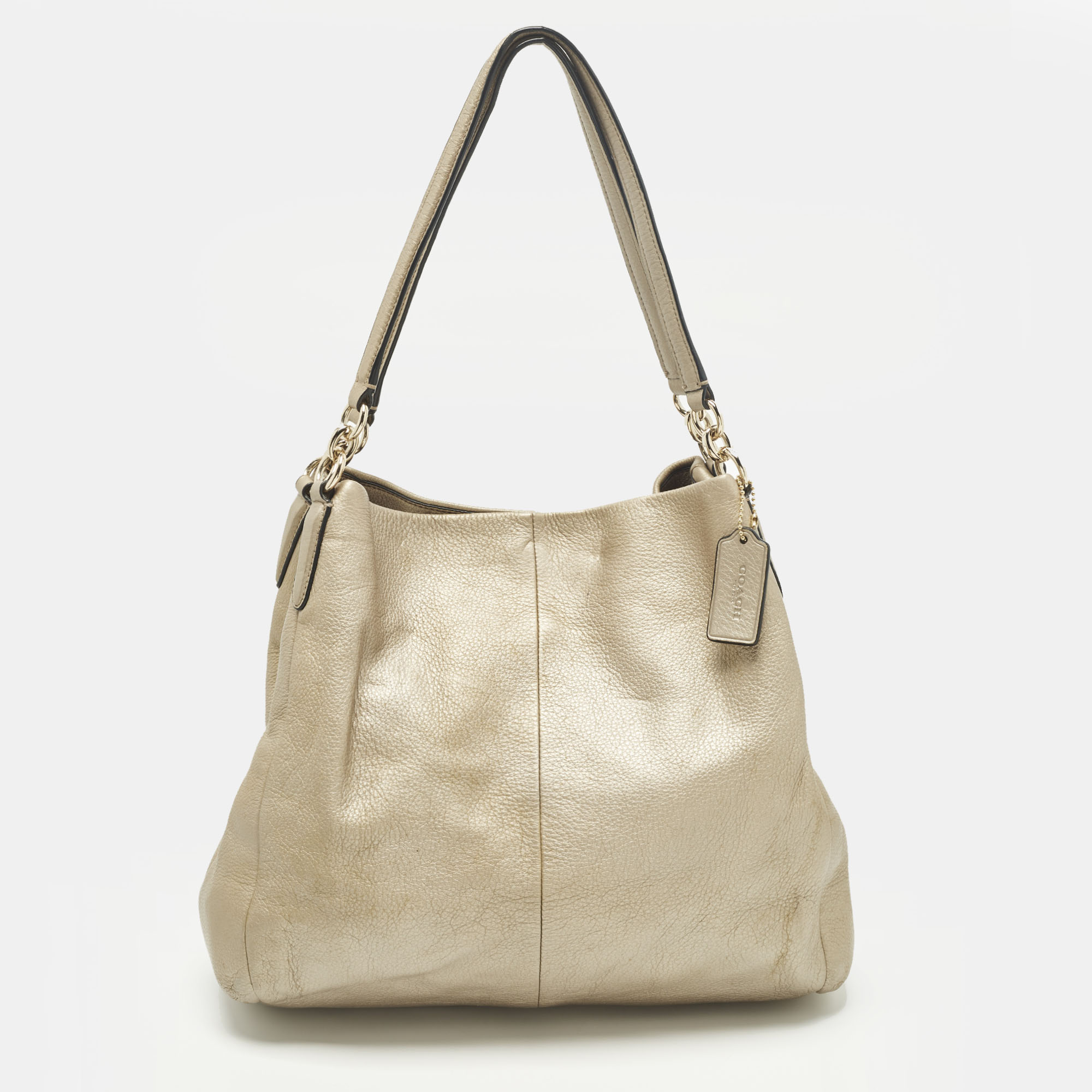 

Coach Madison Phoebe Metallic Beige Leather Shoulder Bag