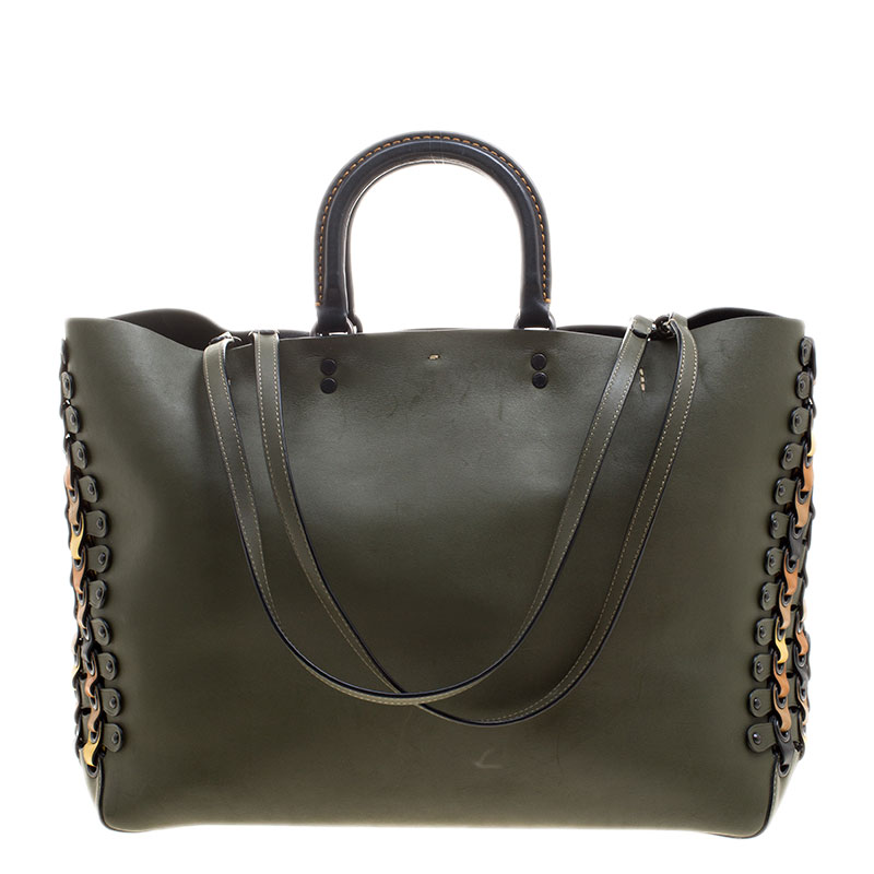 Pre Owned Coach Olive Green Leather Rogue Tote