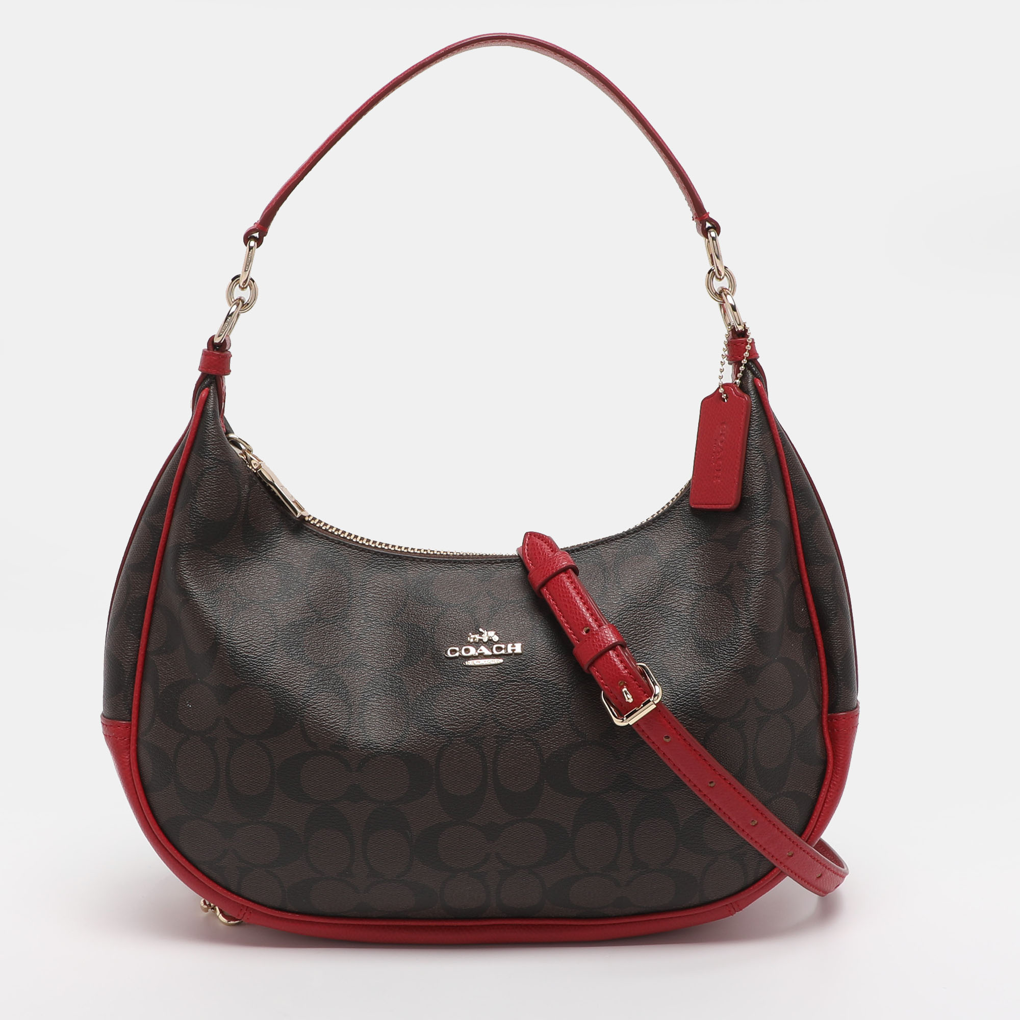 

Coach Harley Brown/Red Signature Coated Canvas and Leather Hobo