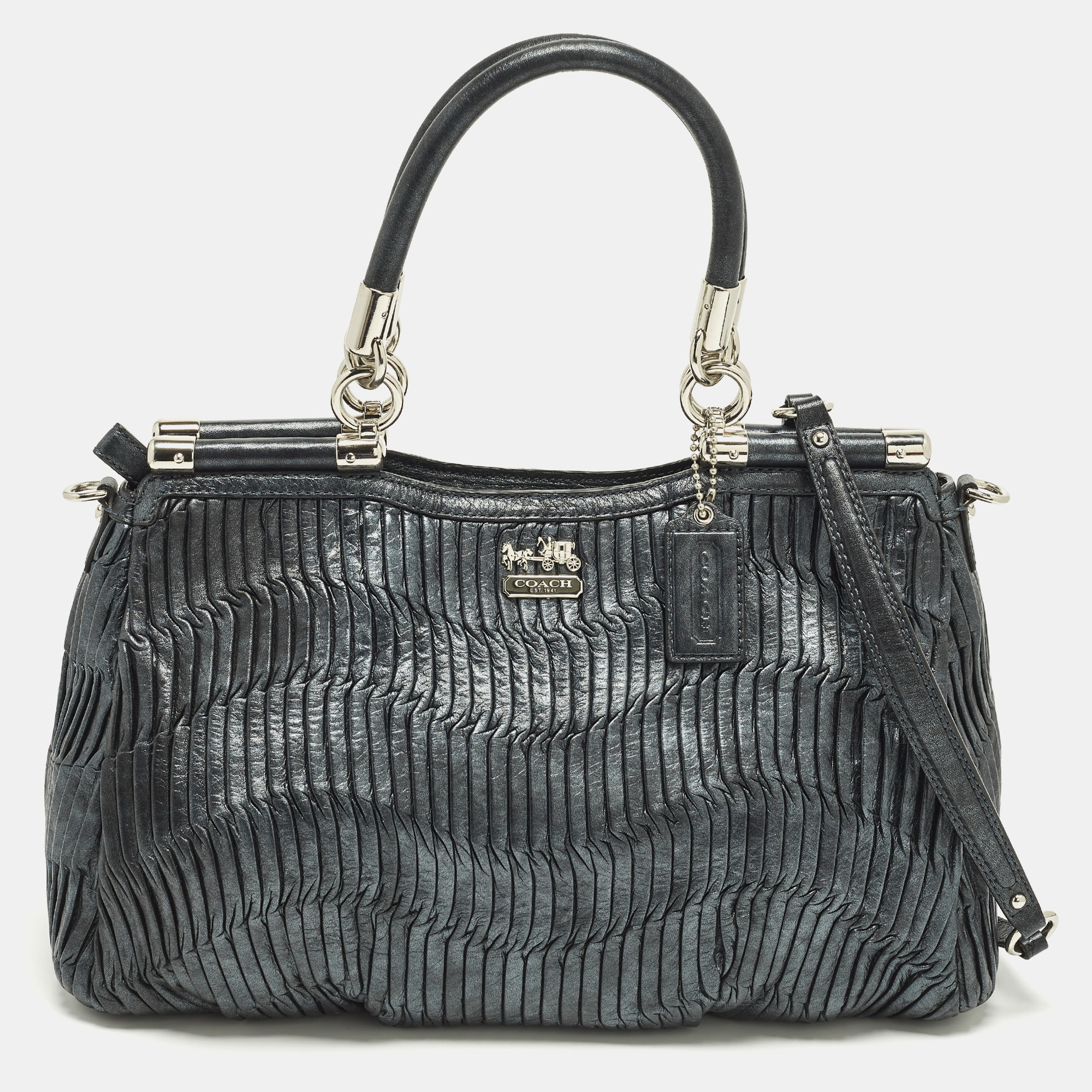 

Coach Madison Pinnacle Carrie Metallic Pleated Leather Satchel