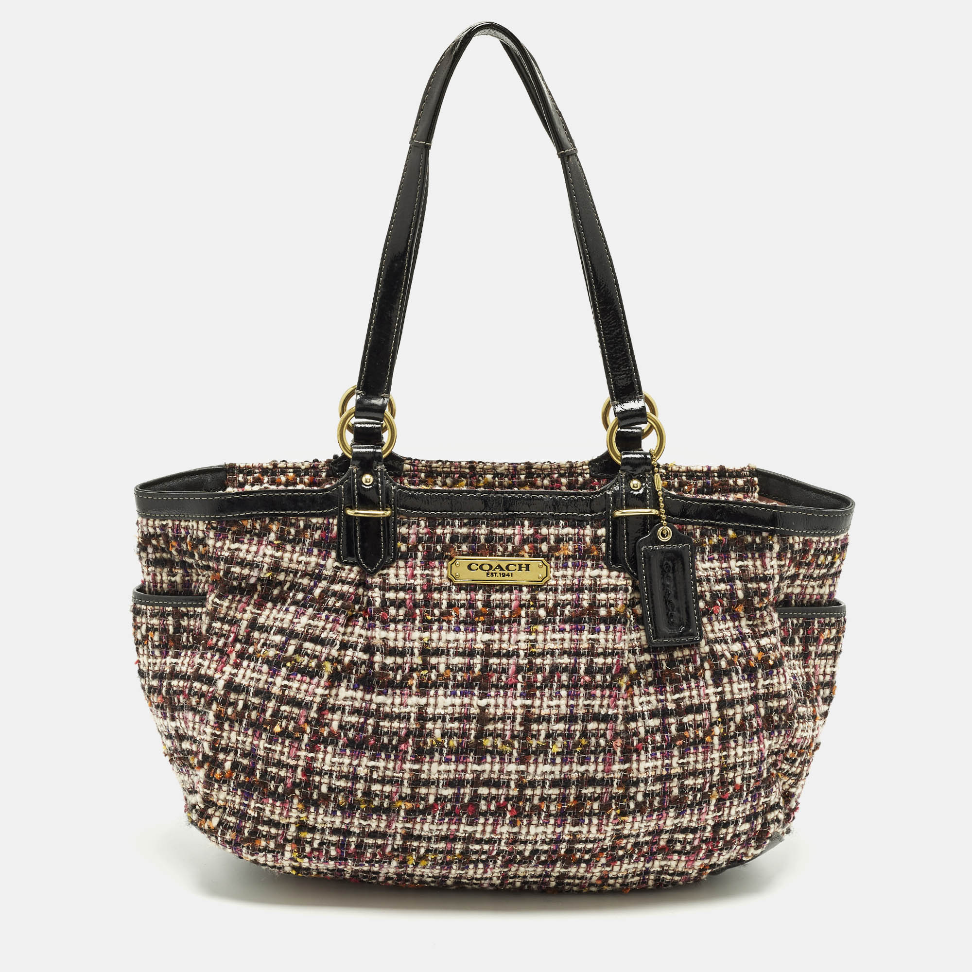 

Coach Black/Multicolor Galaxy Tweed and Patent Leather Satchel