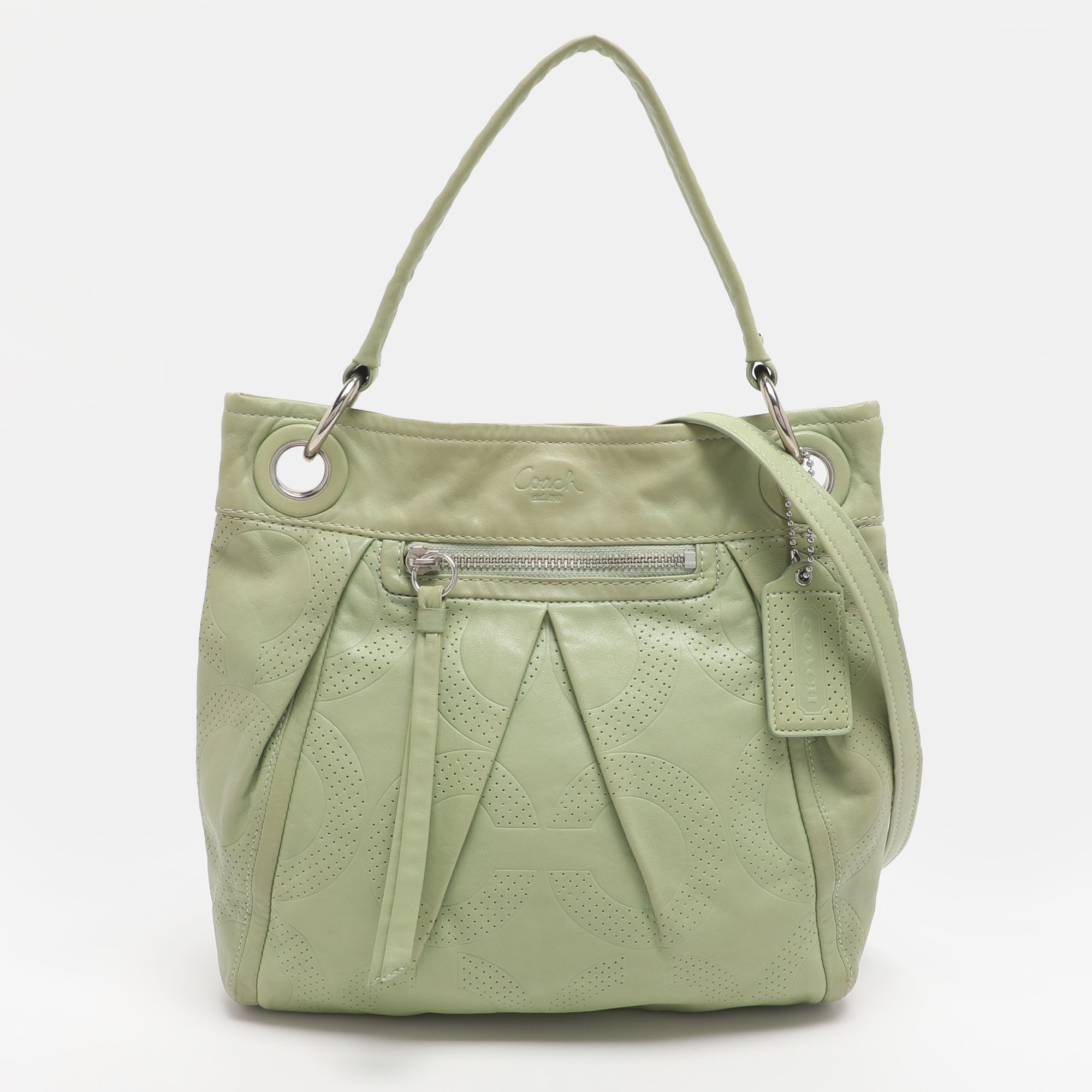 

Coach Green Perforated Leather Shoulder Bag