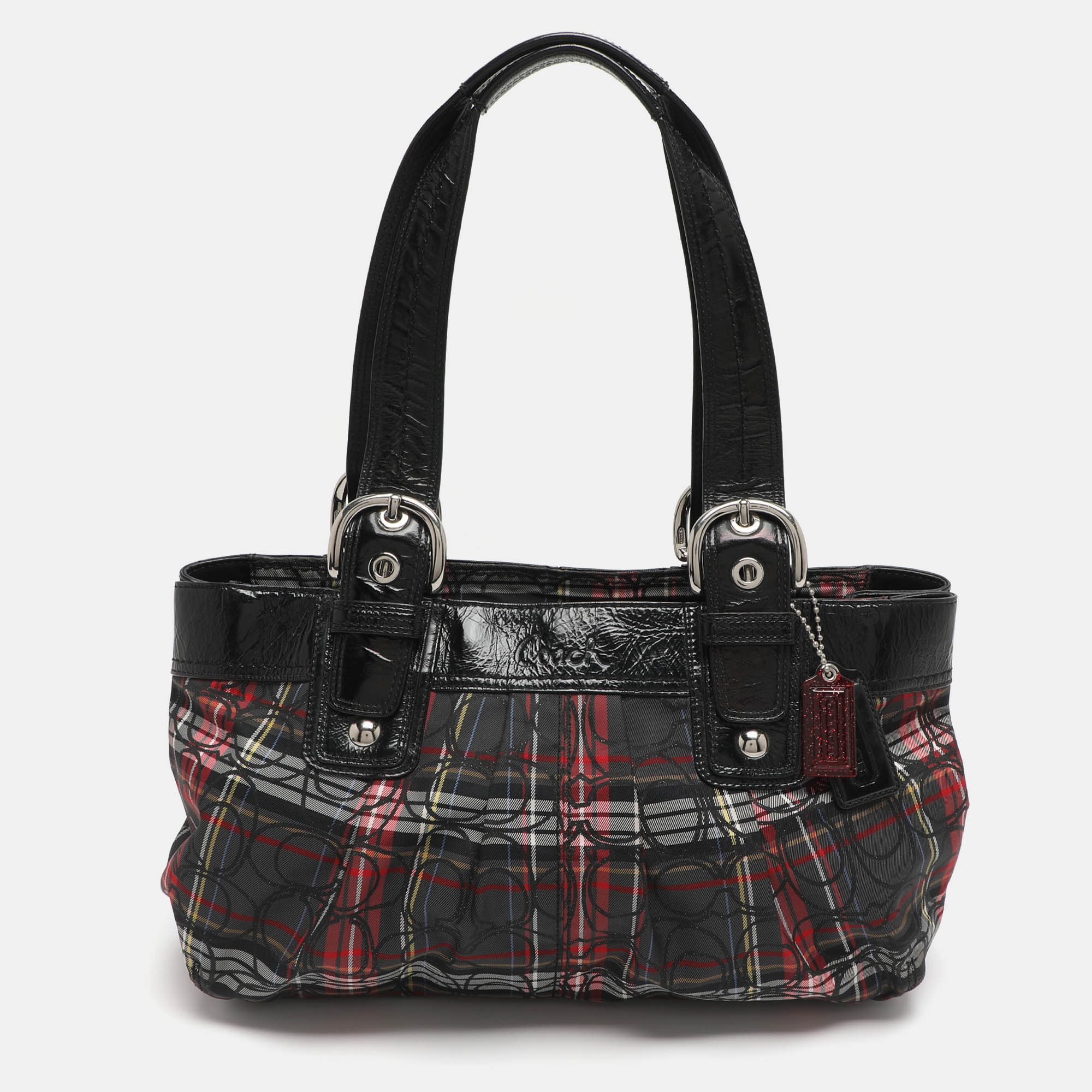 

Coach Poppy Multicolor/Black Signature Canvas and Patent Leather Tote