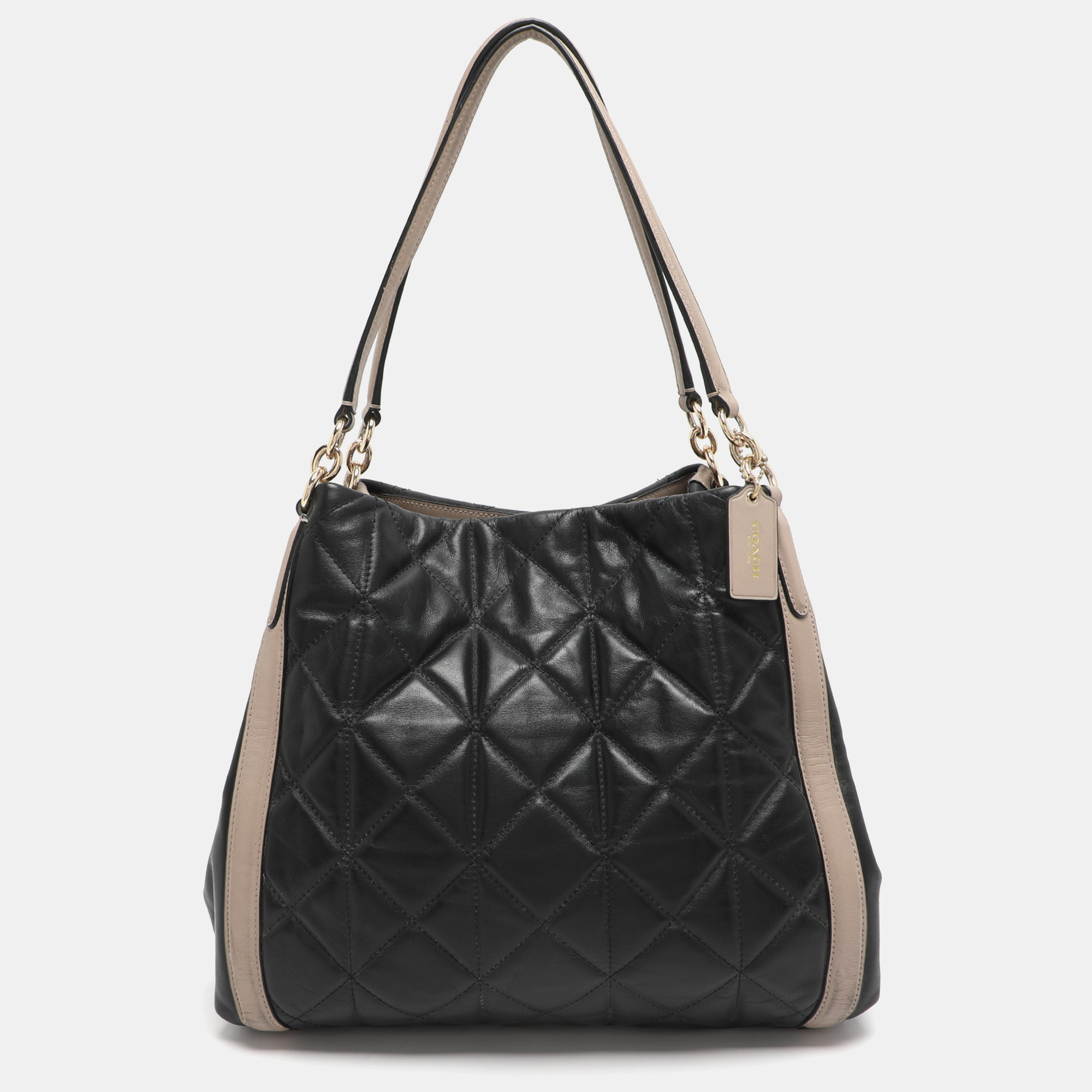 

Coach Phoebe Black/Beige Quilted Leather Shoulder Bag