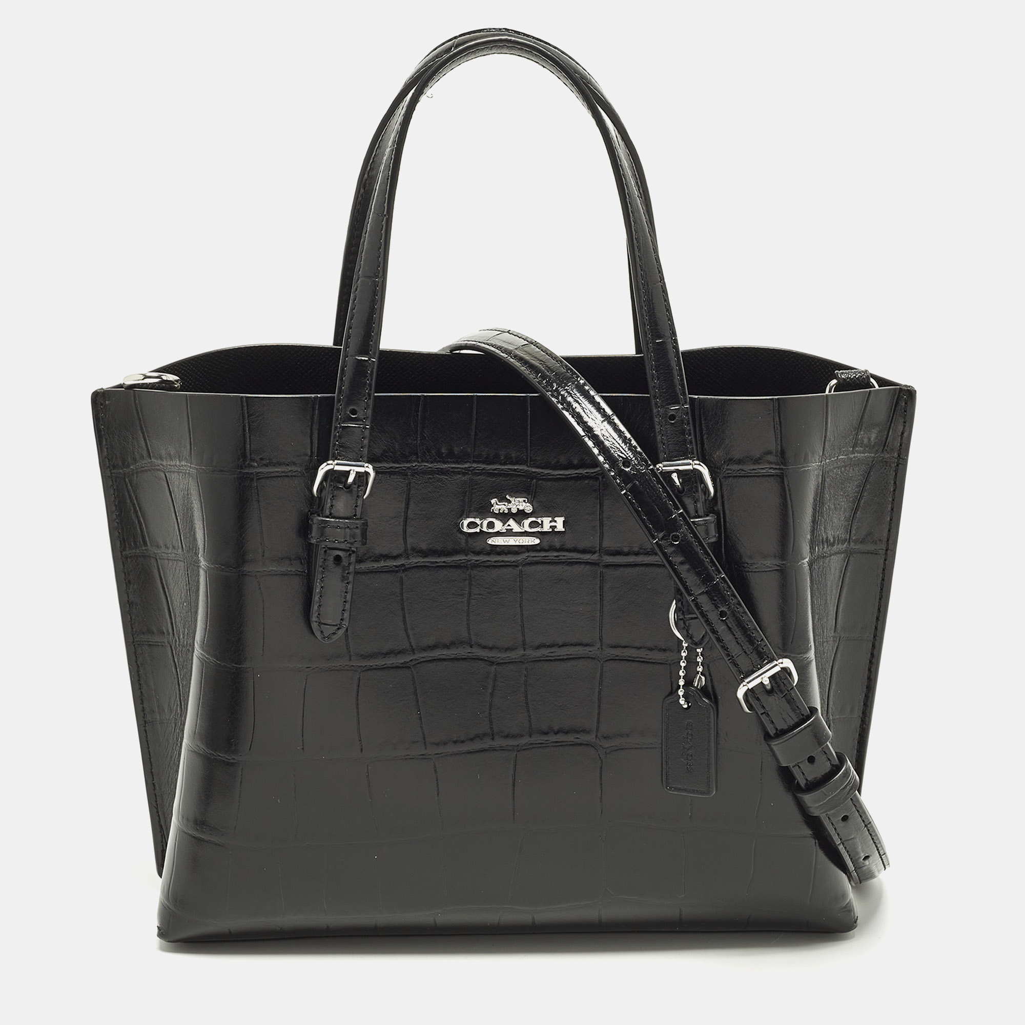 

Coach Mollie 25 Black Croc Embossed Leather Tote