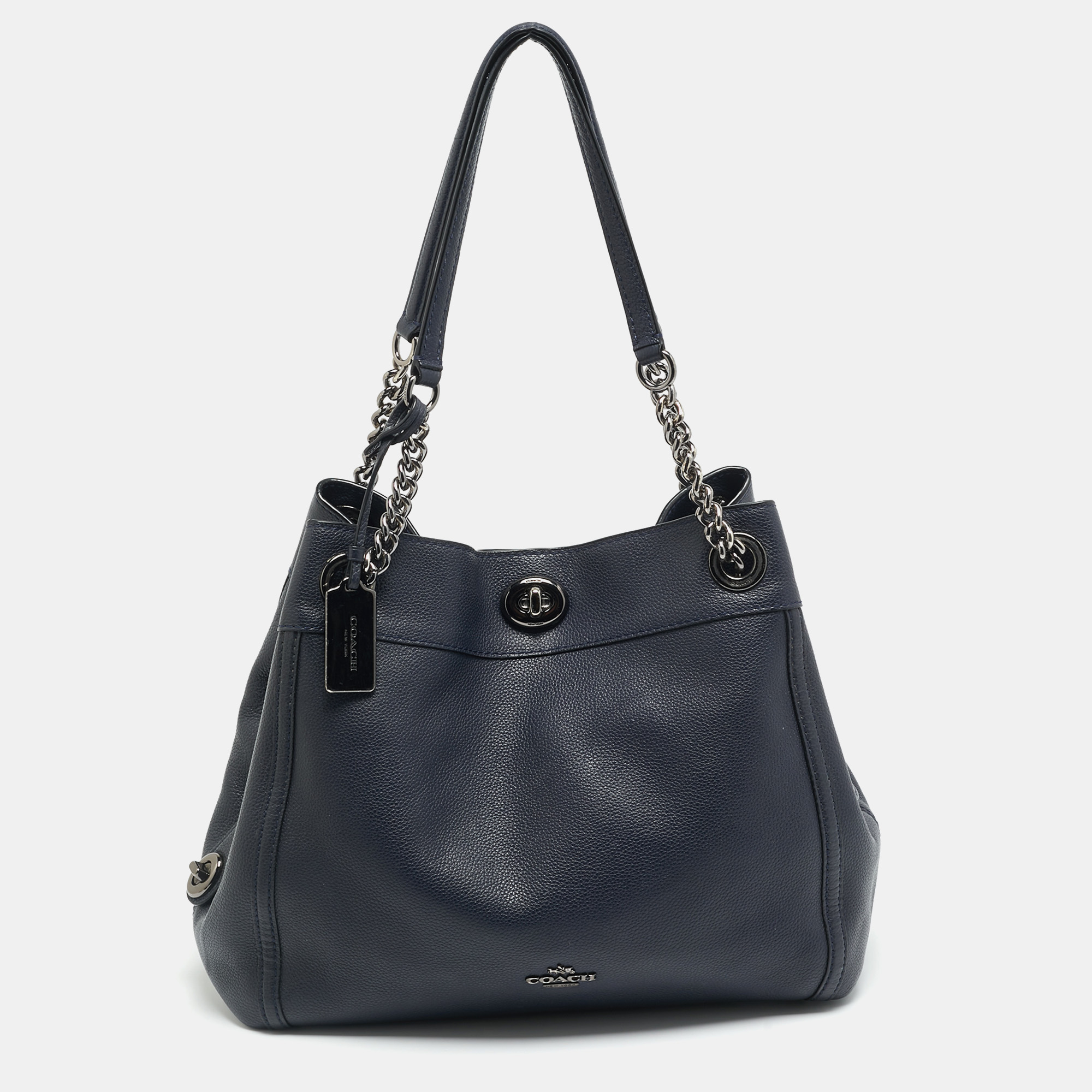

Coach Turnlock Edie Navy Blue Leather Shoulder Bag