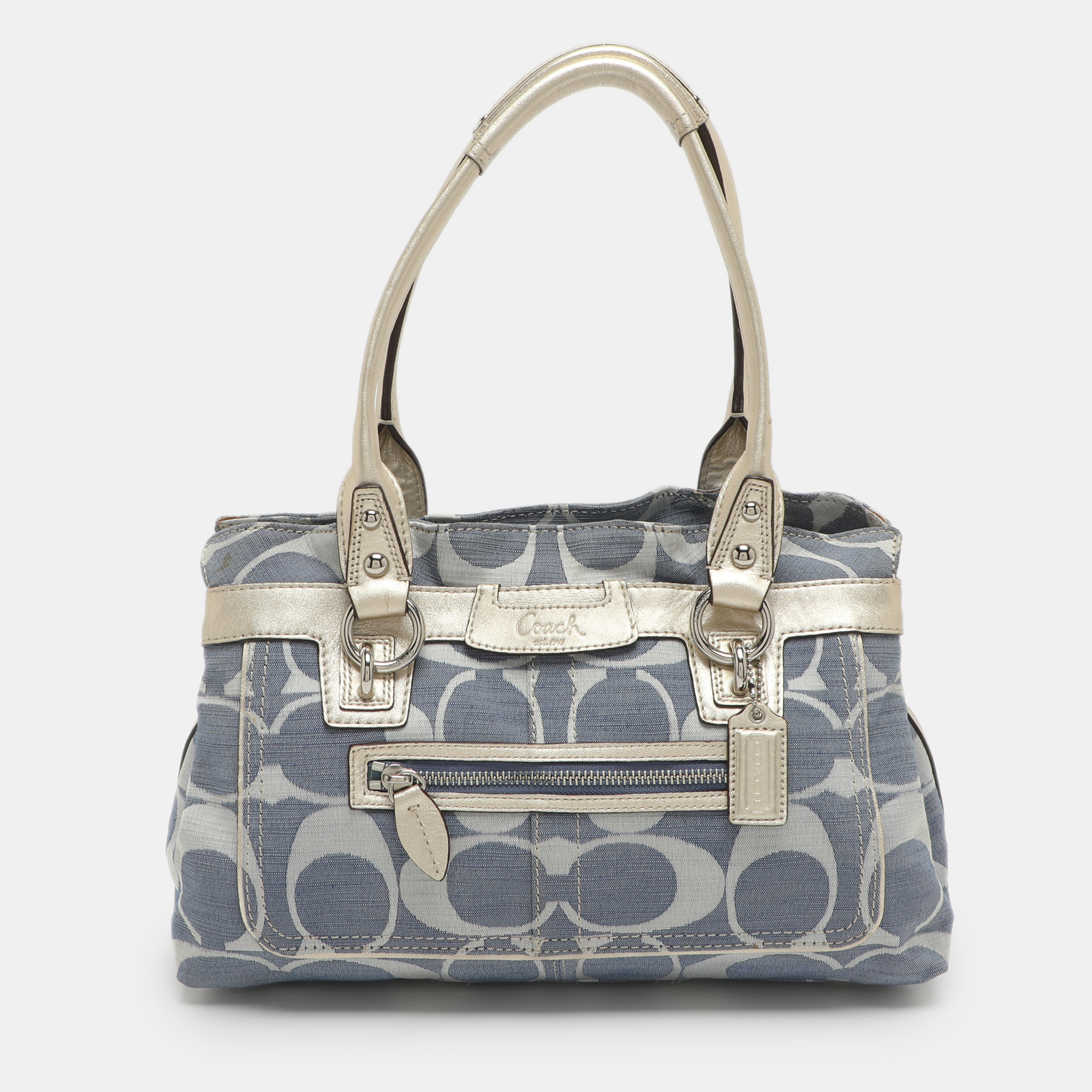 

Coach Penelope Blue/Gold Signature Canvas and Leather Shoulder Bag