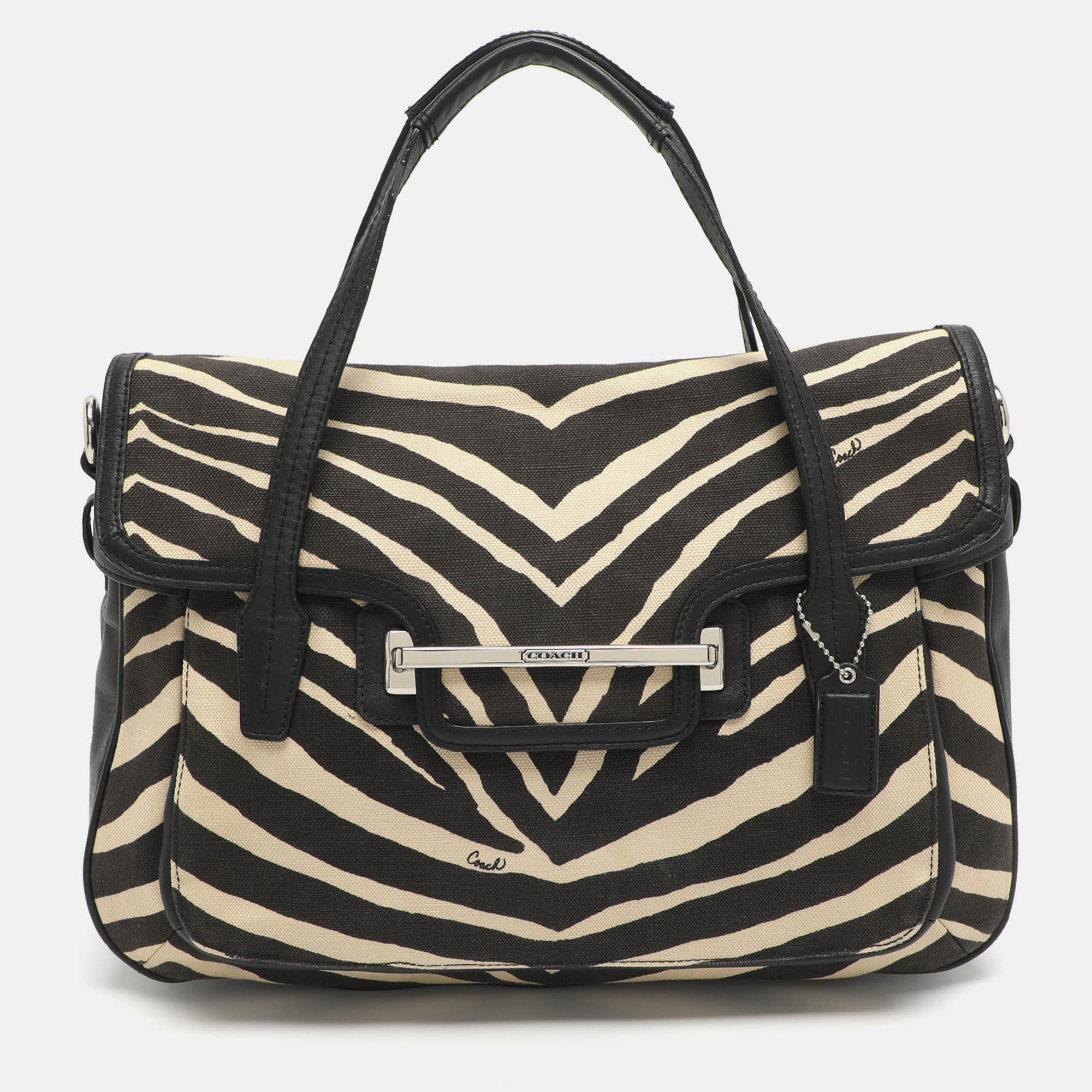 

Coach Taylor Black/Light Beige Zebra Print Canvas Satchel