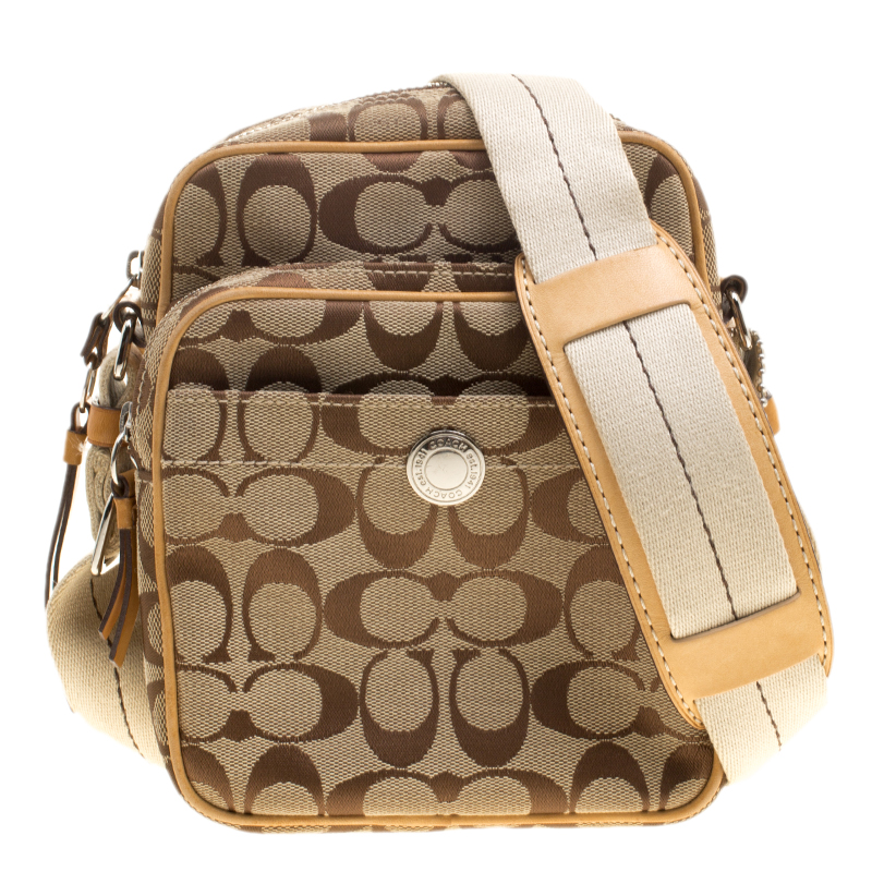 Coach Tan Beige Signature Canvas Crossbody Bag