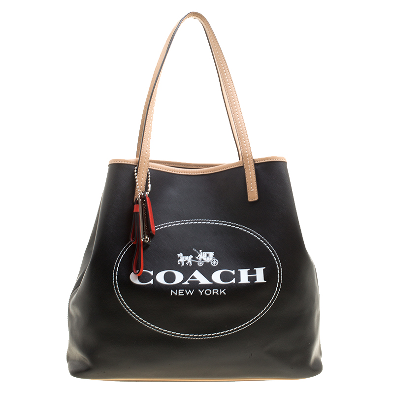 Coach Black Coated Canvas and Leather Metro Horse Carriage Shopper Tote