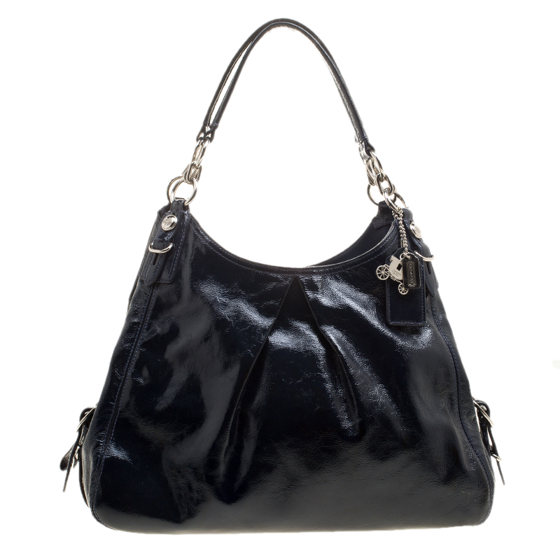 Authentic Large COACH Navy Blue Black Genuine Leather Top Double Handle  Shoulder Bag Hobo Boho Purse Handbag Vintage - Etsy