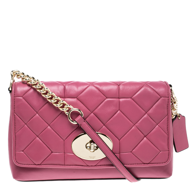 pink quilted leather handbag