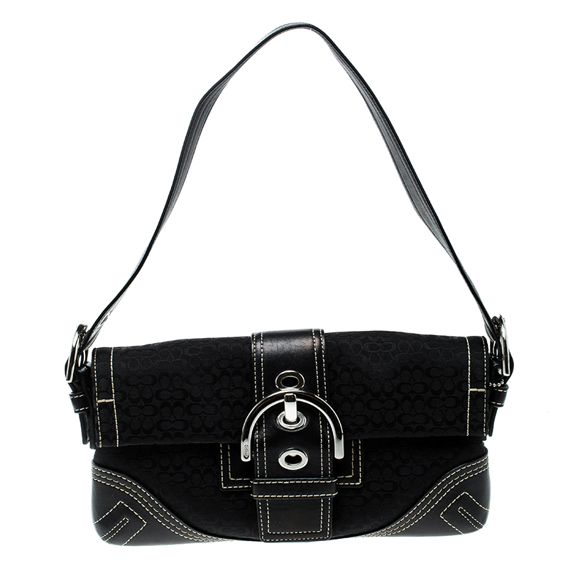 Pre Owned Coach Black Canvas Signature Shoulder Bag
