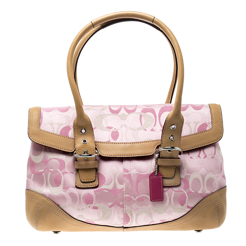 Coach Pink/Brown Canvas and Leather Satchel