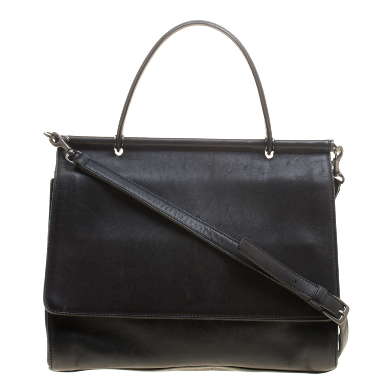 Pre Owned Coach Black Leather Willis Dowel Top Handle Bag