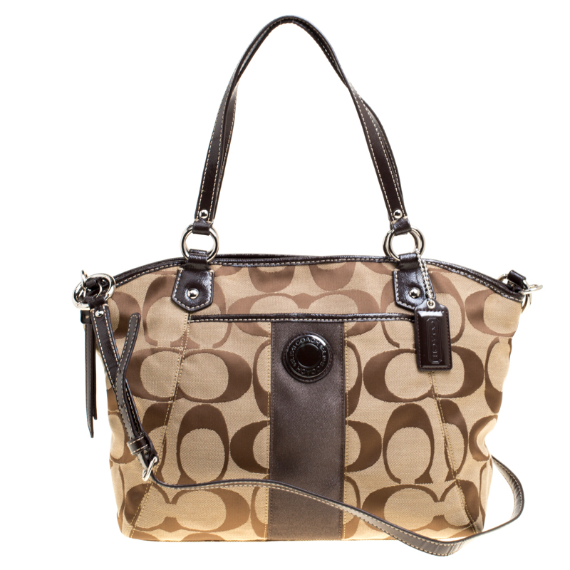 Coach Beige/Brown Signature Canvas Persimmon Tote