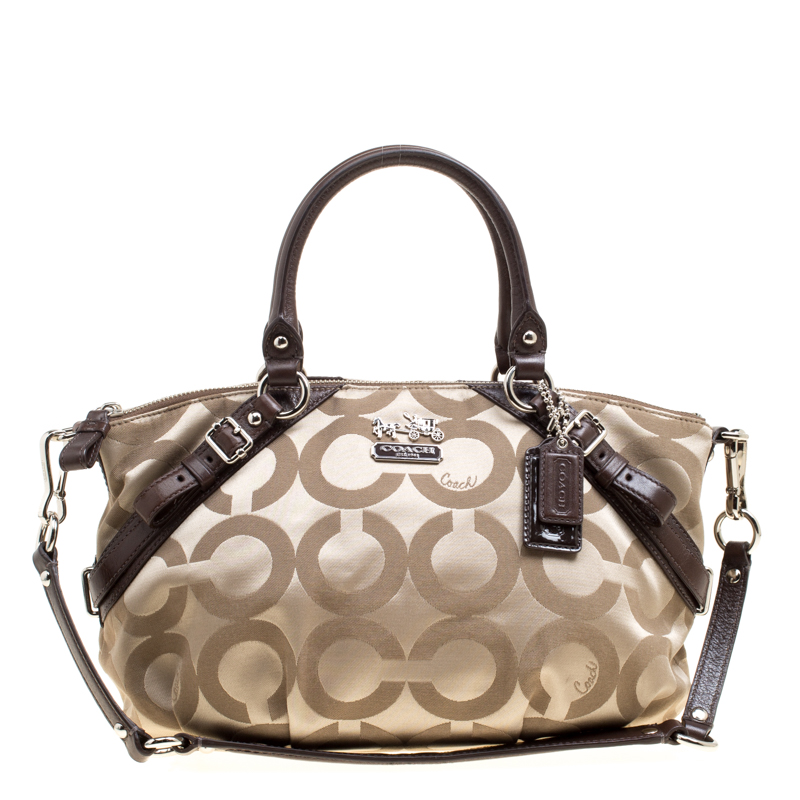 Coach Beige/Brown Canvas and Leather Sopia Top Handle Bag