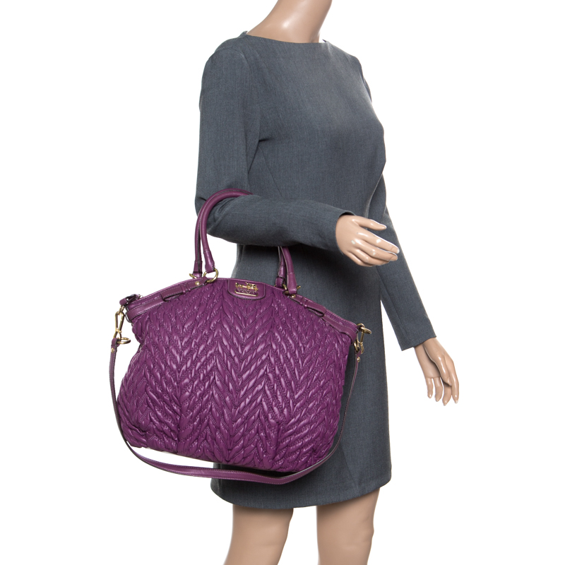

Coach Purple Matelasse Nylon Top Handle Bag