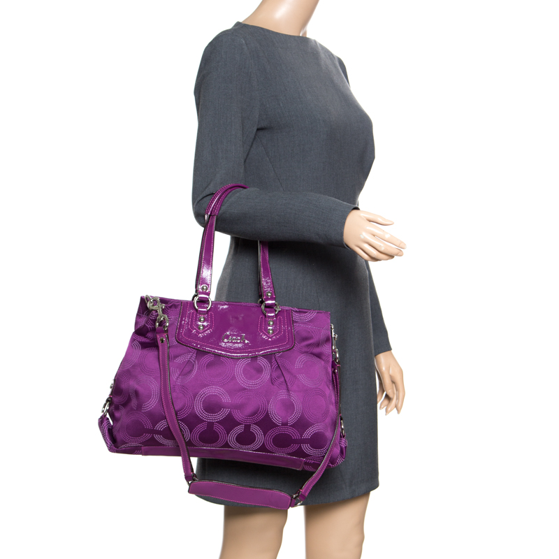 

Coach Purple Fabric and Patent Leather Ashley Tote