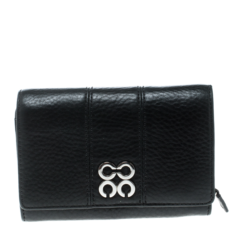 Pre Owned محفظة كوتش بالشعار جلد سوداء