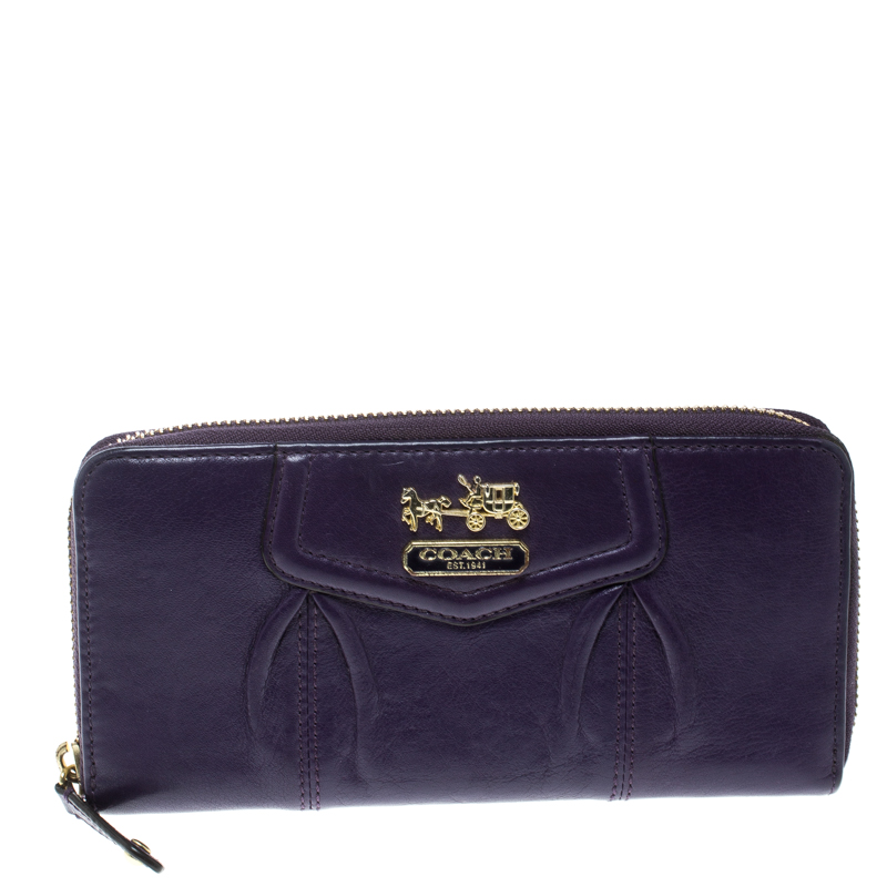 

Coach Purple Leather Zip Around Wallet