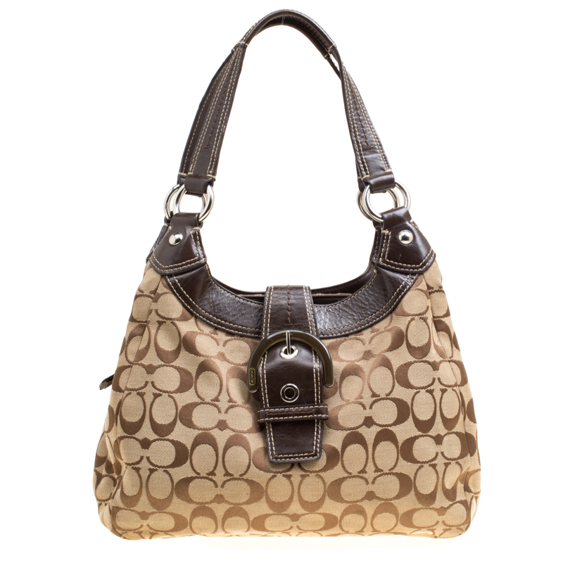 Pre Owned Coach Beige/Brown Signature Canvas Shoulder Bag