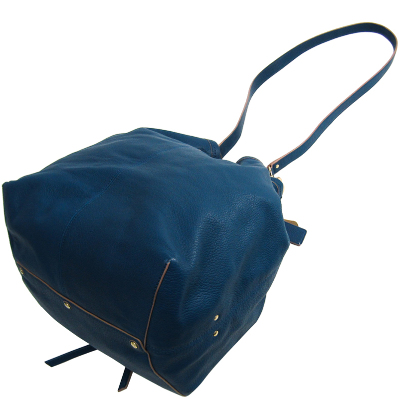 

Coach Blue Leather Turnlock Tie Bucket Bag