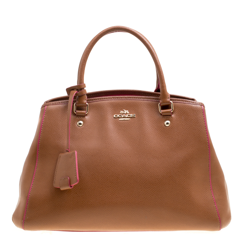 Pre Owned Coach Brown/Pink Leather Top Handle Bag